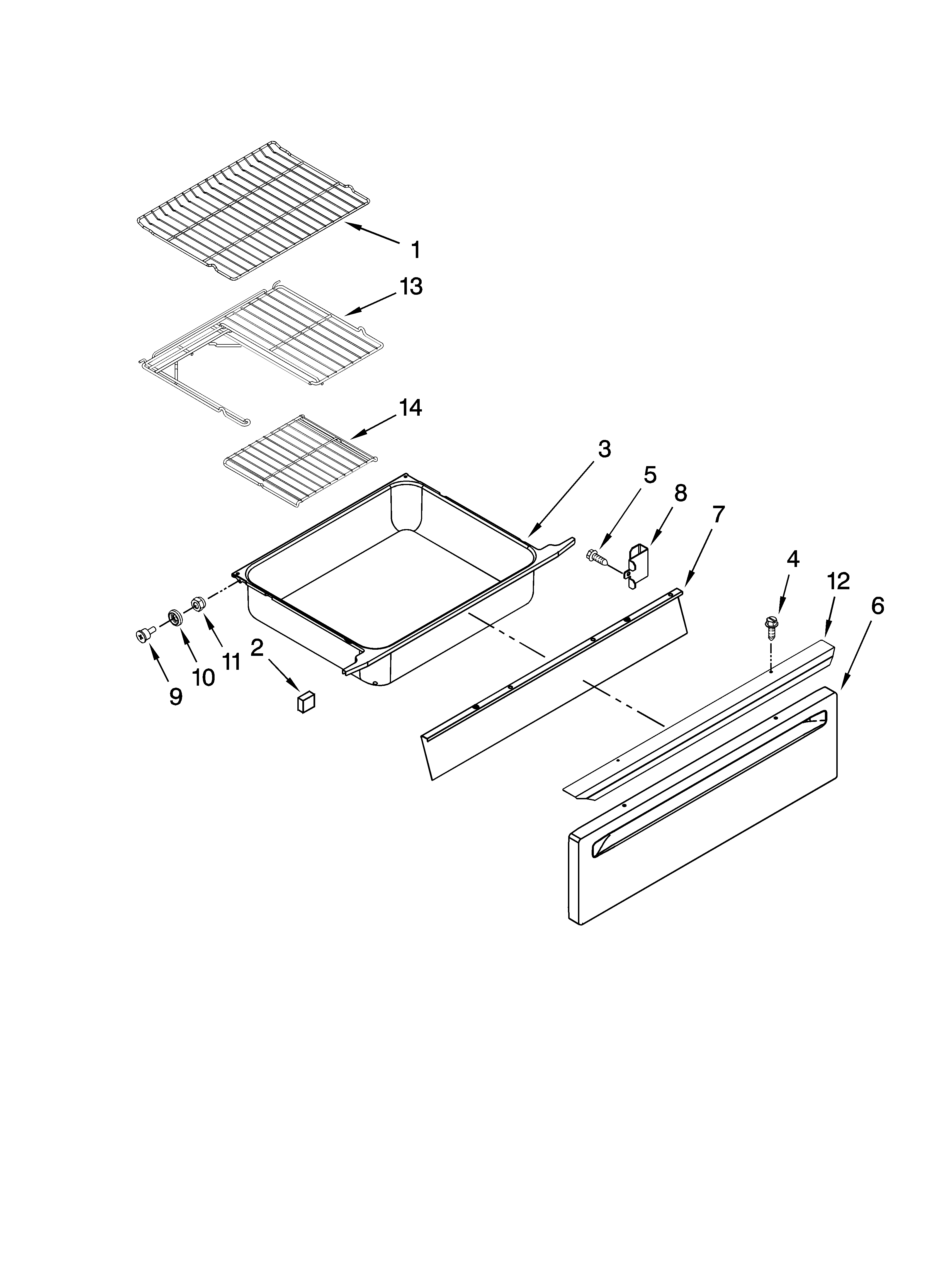 Whirlpool GW399LXUB0 drawer and rack parts, optional parts (not included) diagram