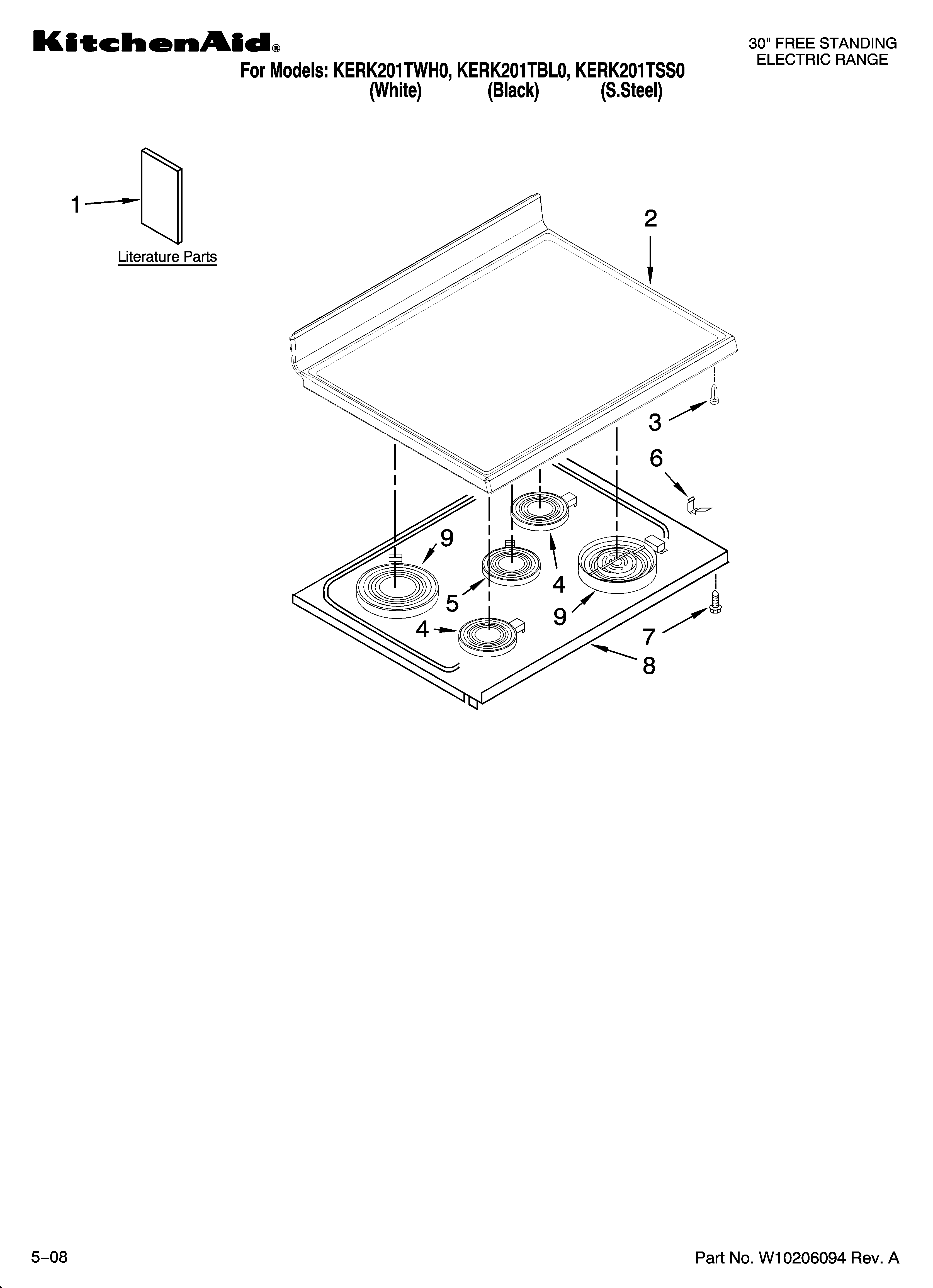 KitchenAid KERK201TSS0 cooktop parts diagram