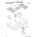KitchenAid KGCC566RBL03 cooktop, burner and grate parts diagram