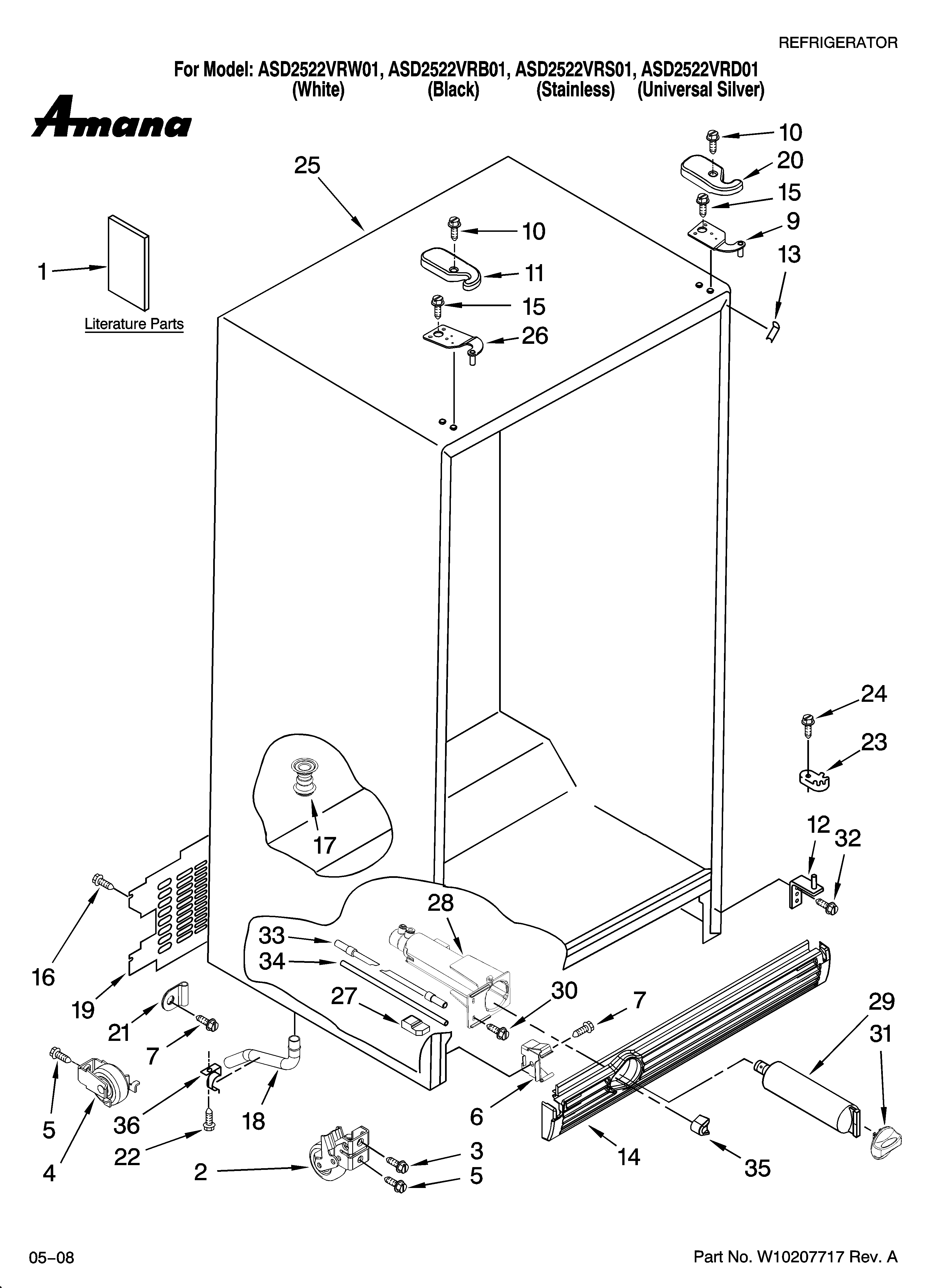 Amana ASD2522VRS01 cabinet parts diagram