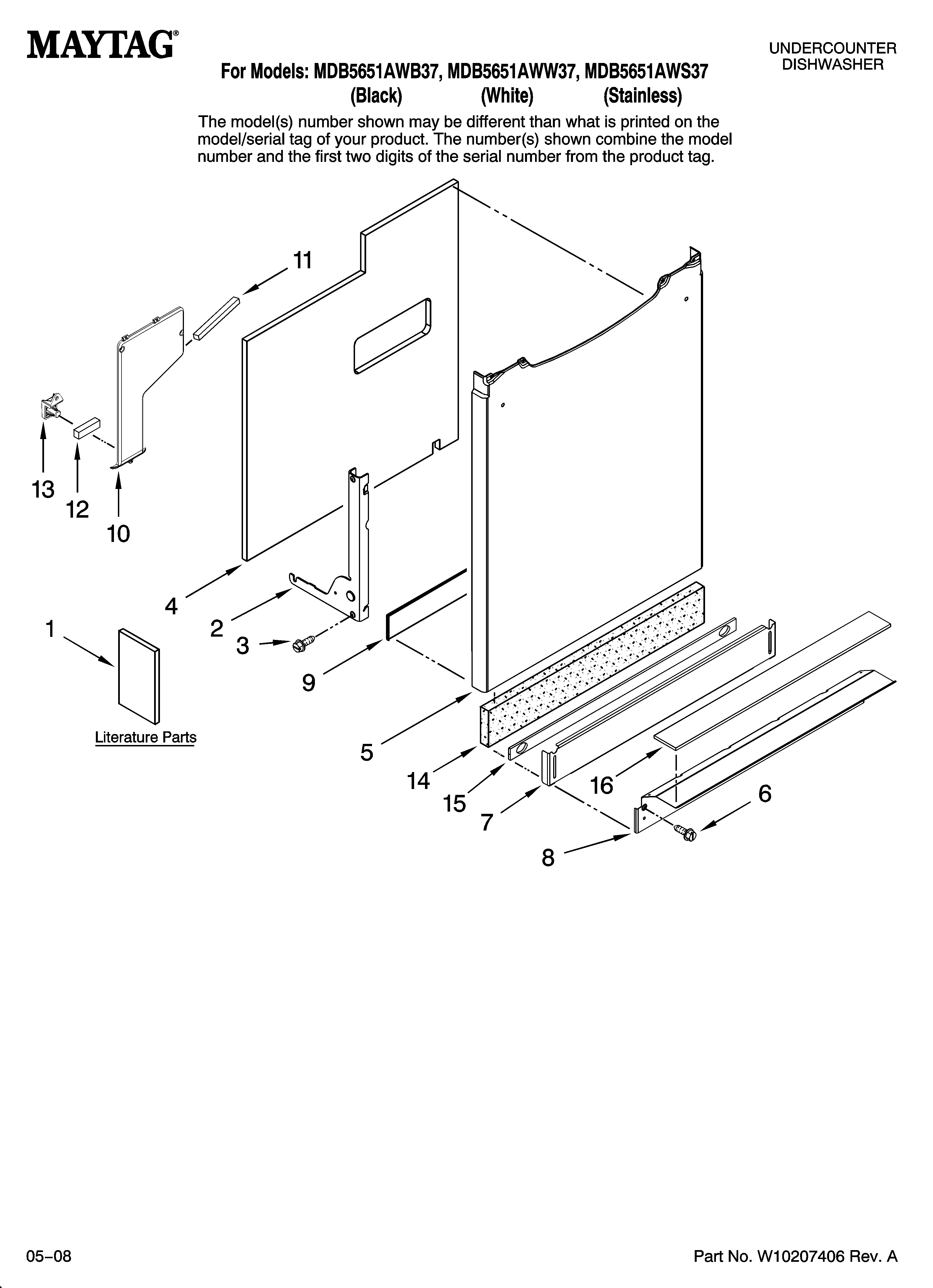 Maytag MDB5651AWB37 door and panel parts diagram