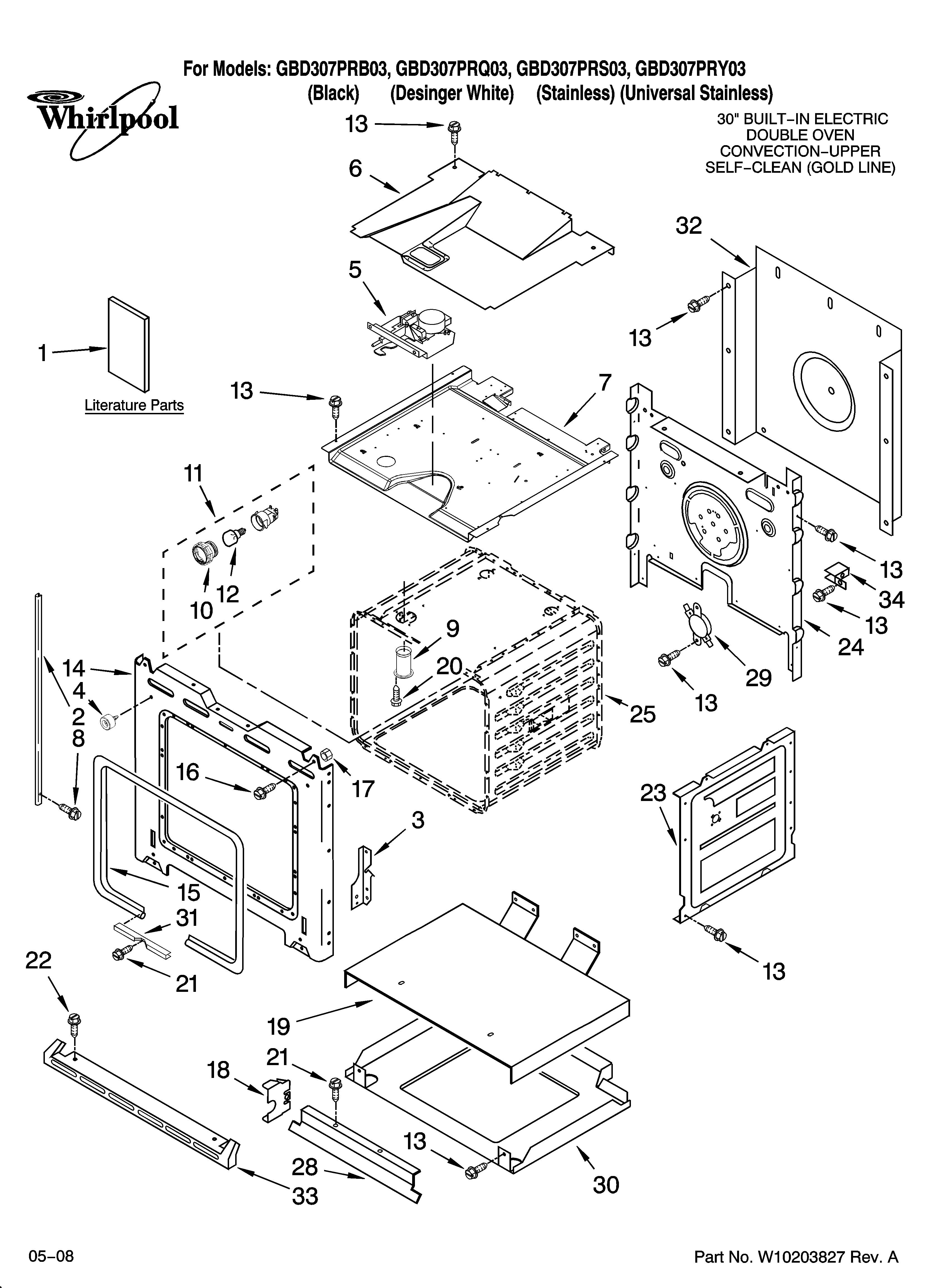 Whirlpool GBD307PRQ03 lower oven parts diagram