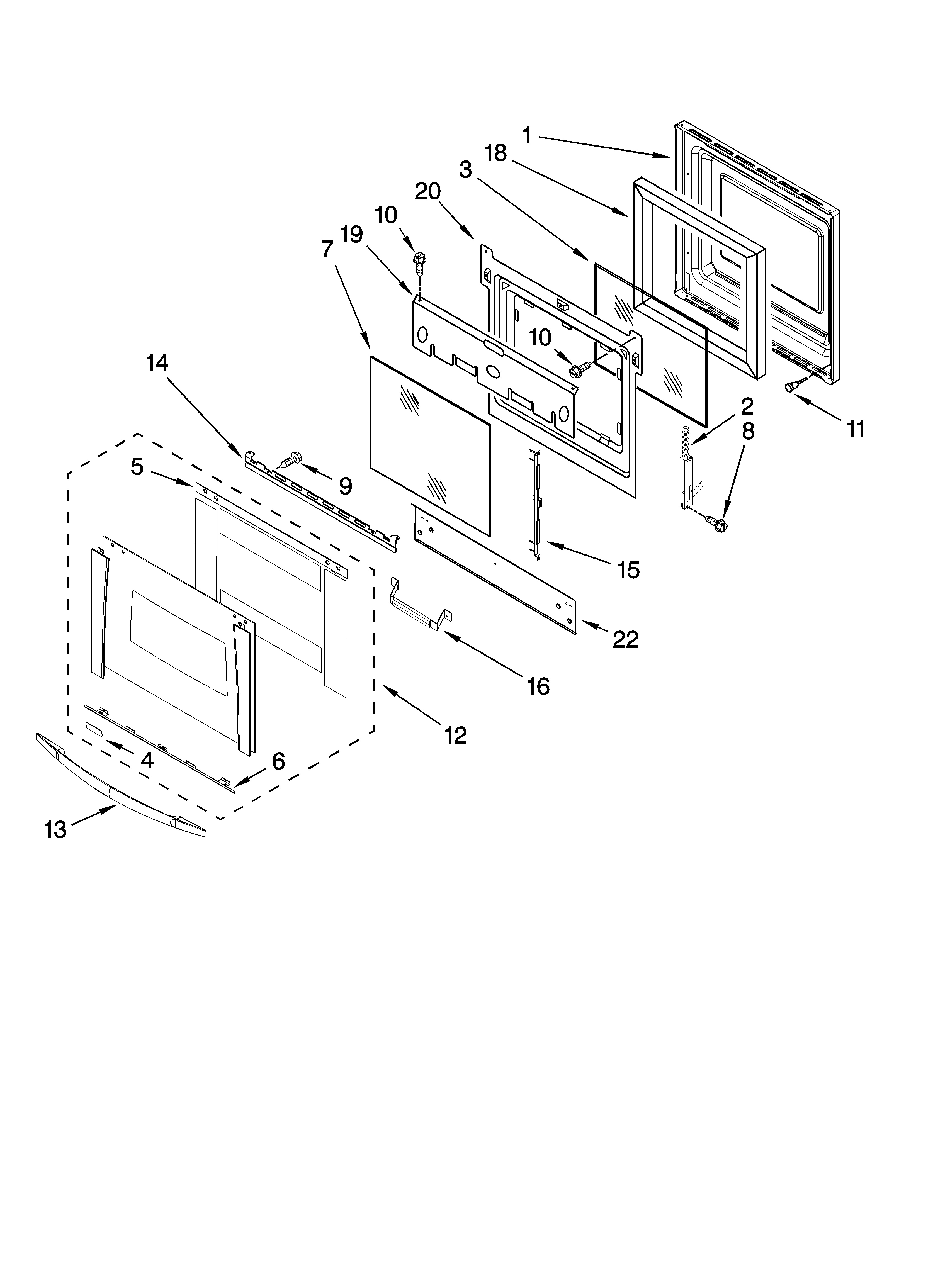 Whirlpool GBD307PRQ03 oven door parts diagram