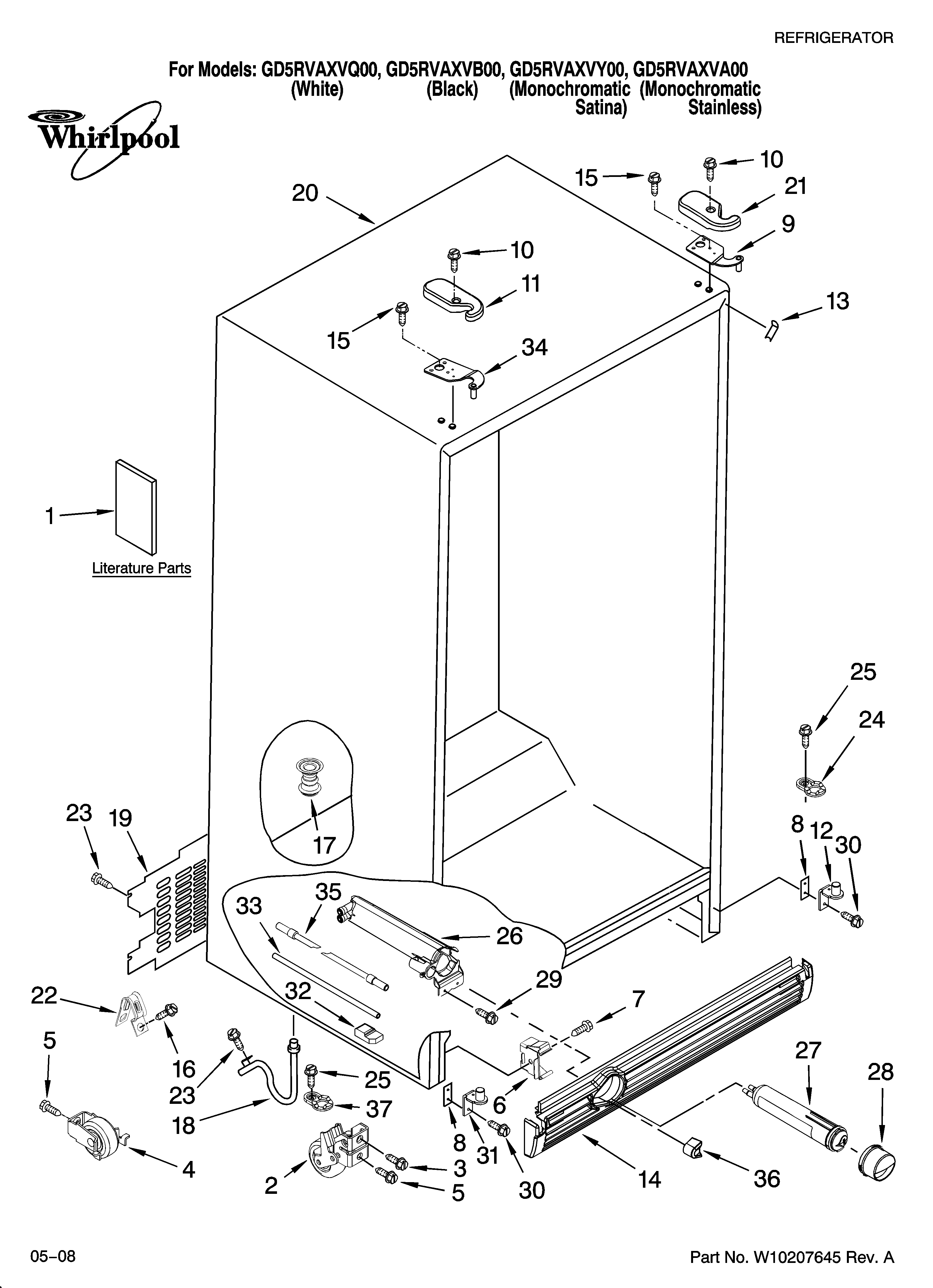 Whirlpool GD5RVAXVA00 cabinet parts diagram
