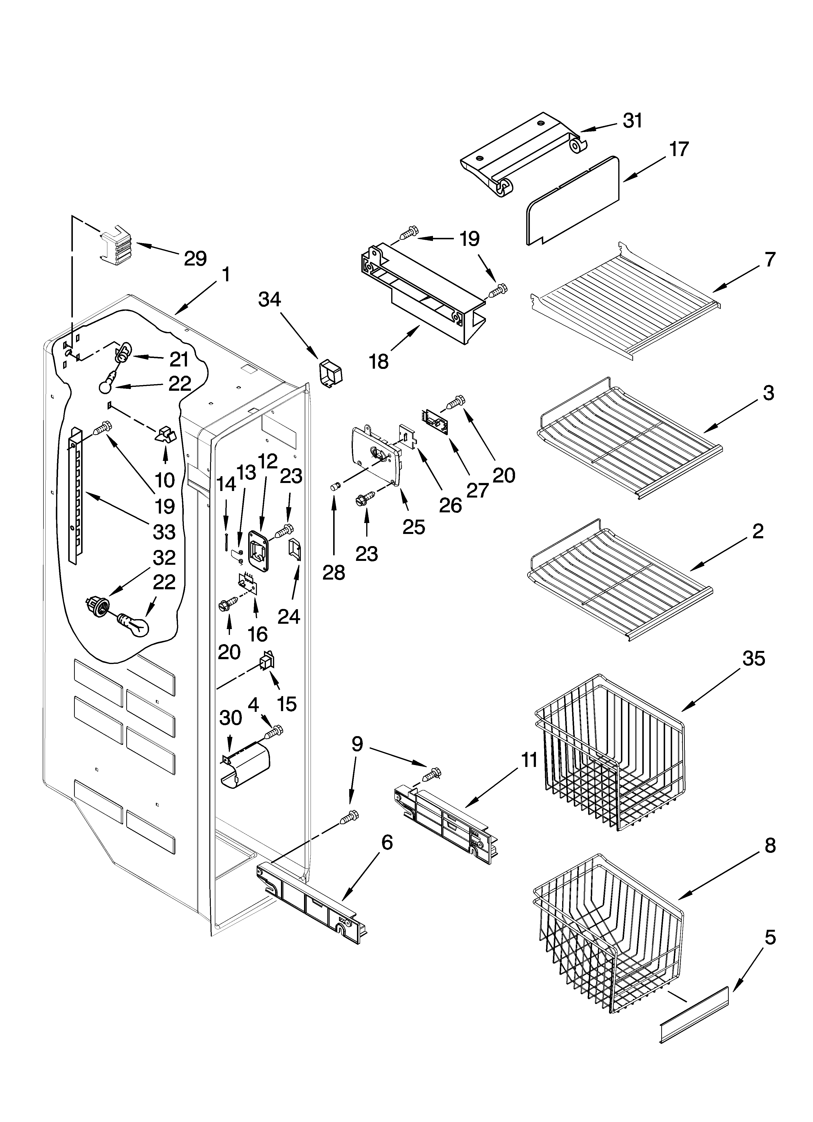 Whirlpool GD5RVAXVA00 freezer liner parts diagram