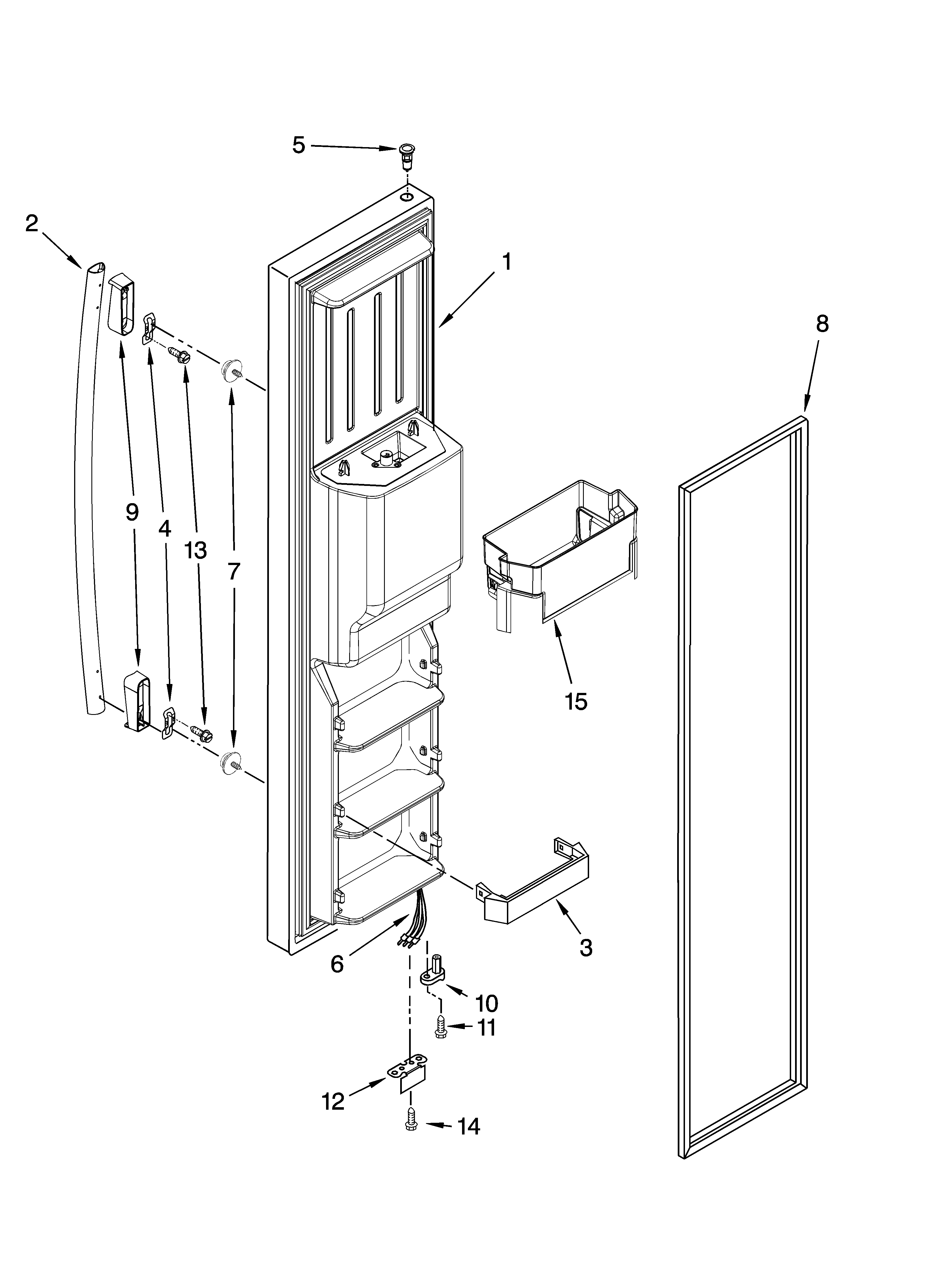 Whirlpool GD5RVAXVA00 freezer door parts diagram