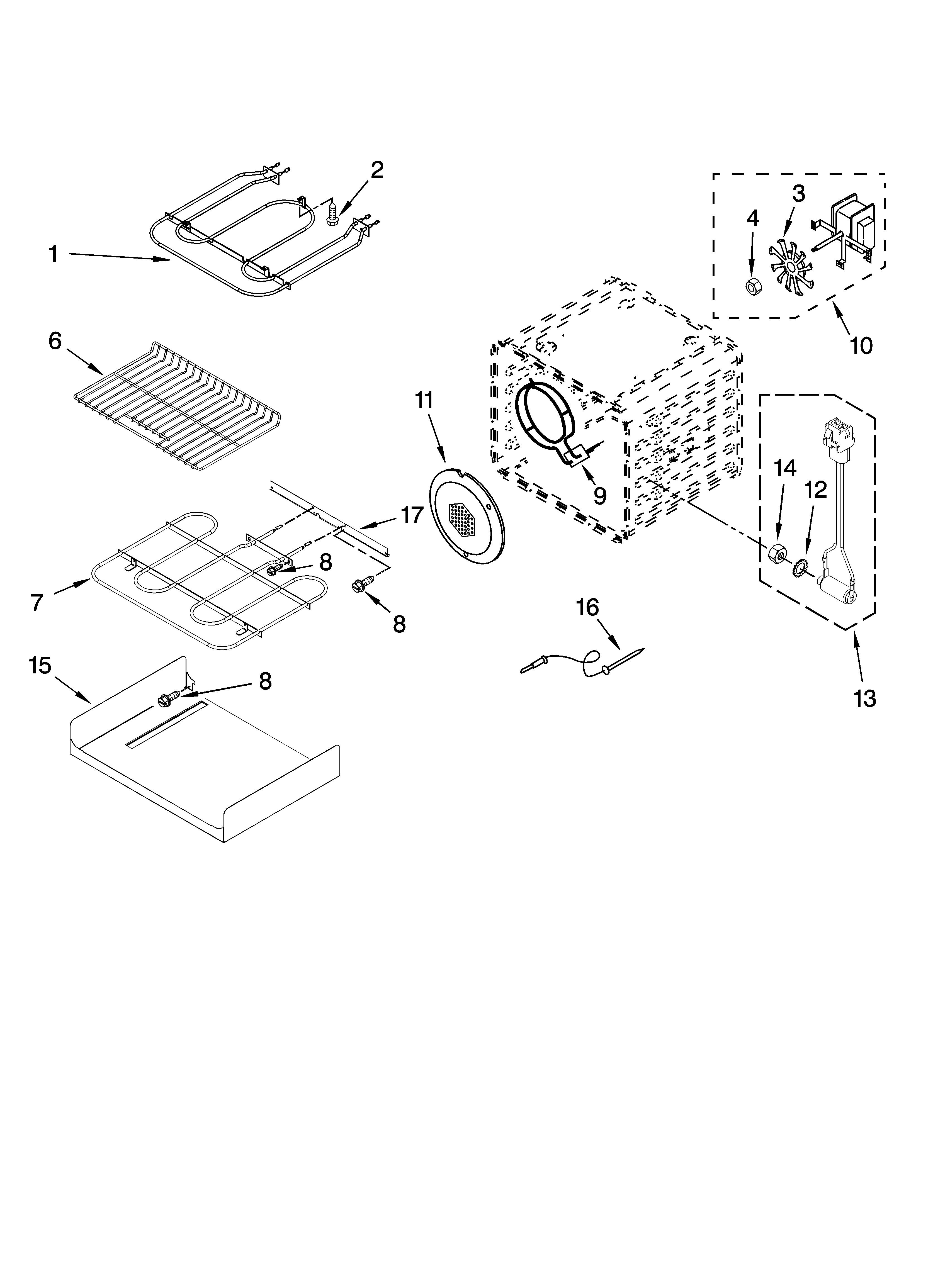 KitchenAid KEBC147KWH08 internal oven parts diagram
