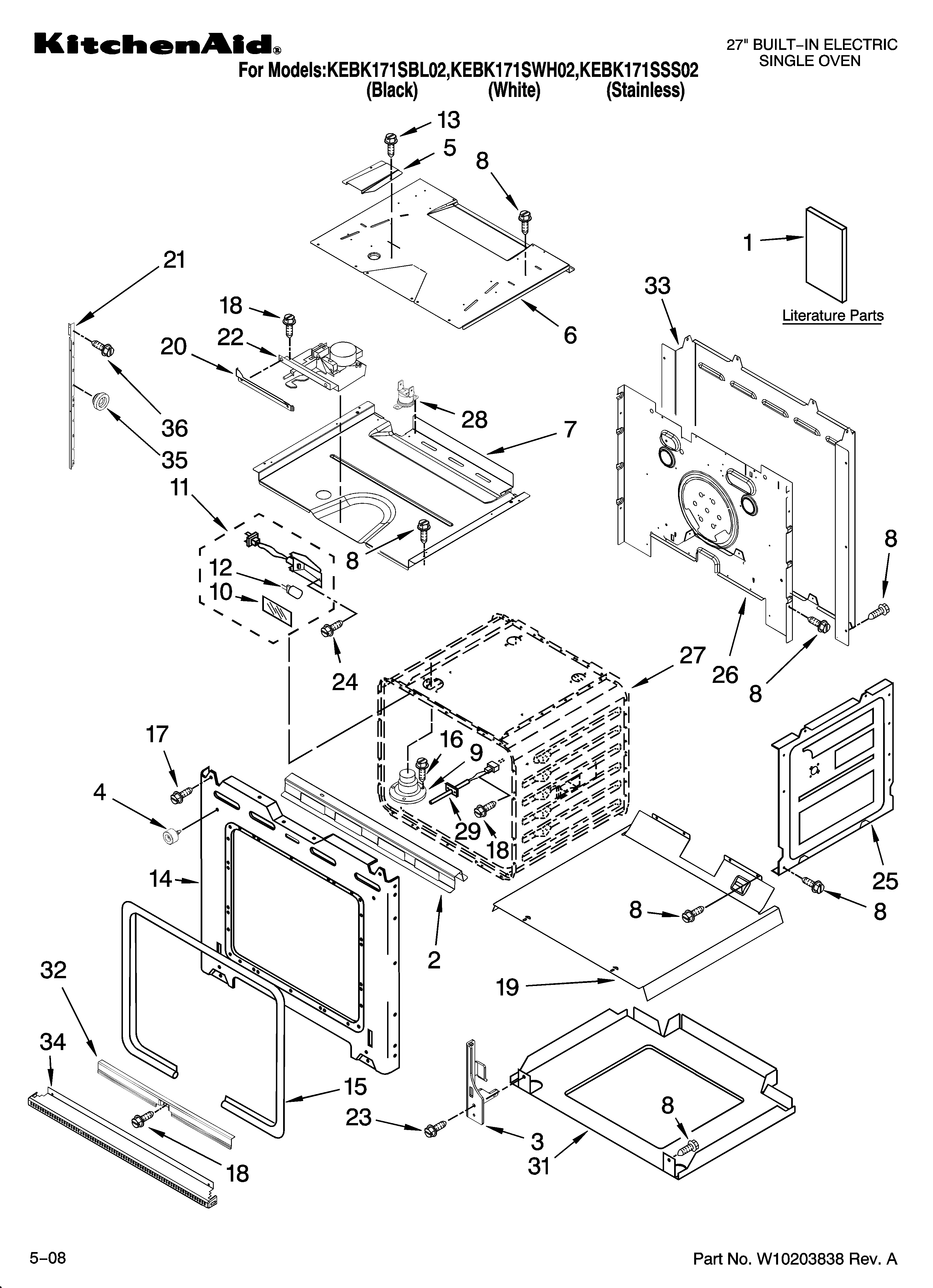 KitchenAid KEBK171SWH02 oven parts diagram