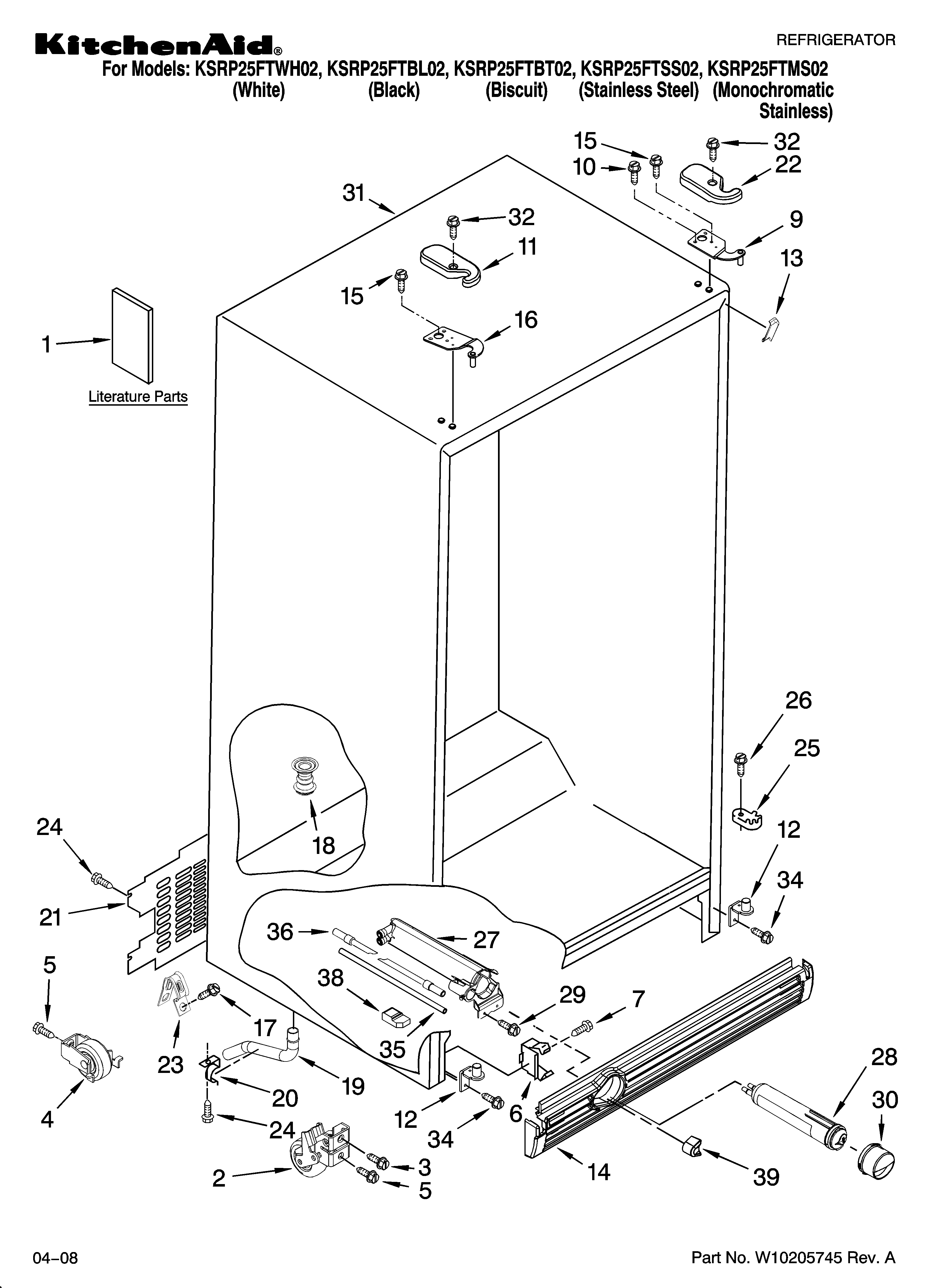 KitchenAid KSRP25FTWH02 cabinet parts diagram