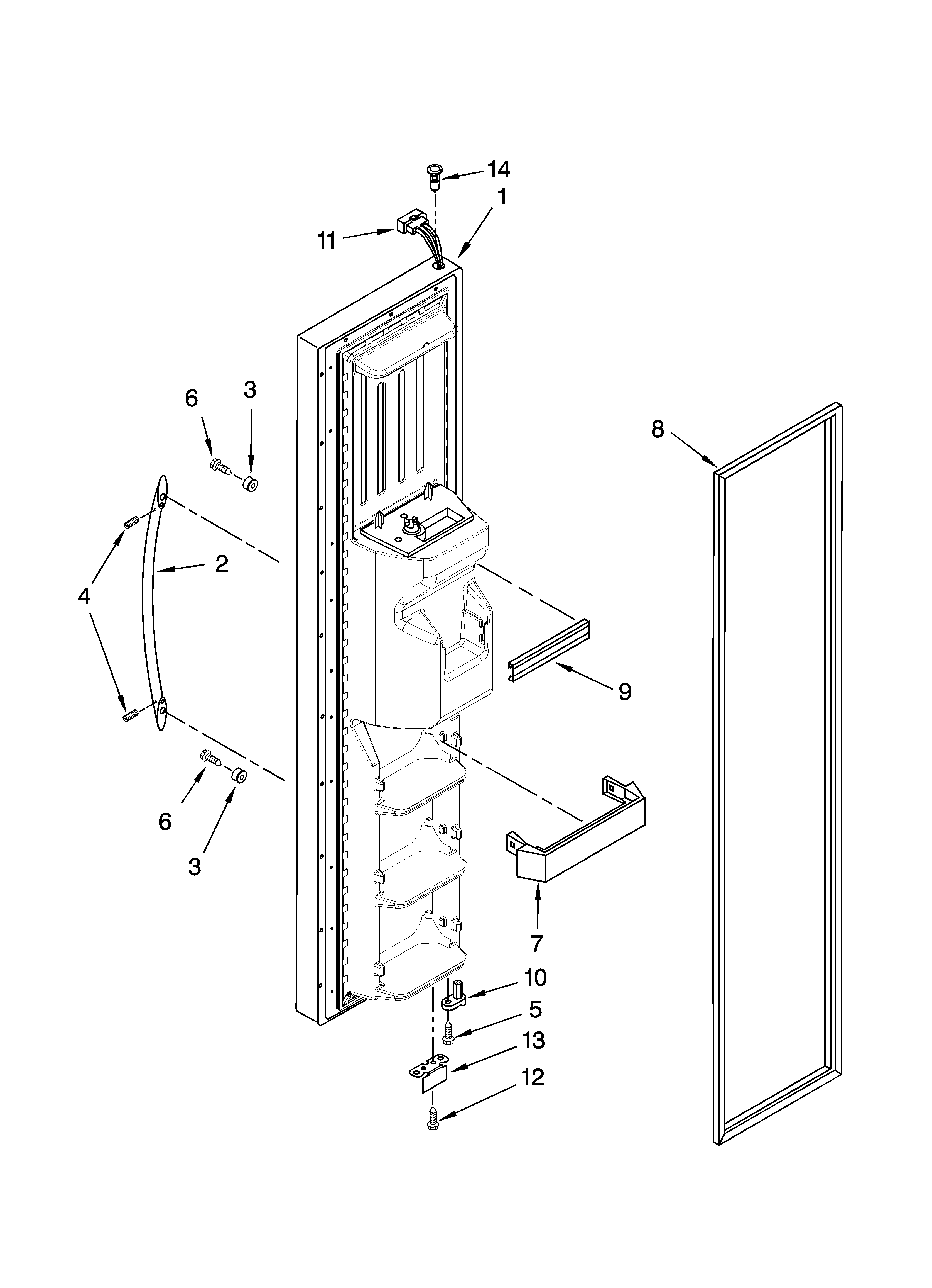 KitchenAid KSRP25FTWH02 freezer door parts diagram