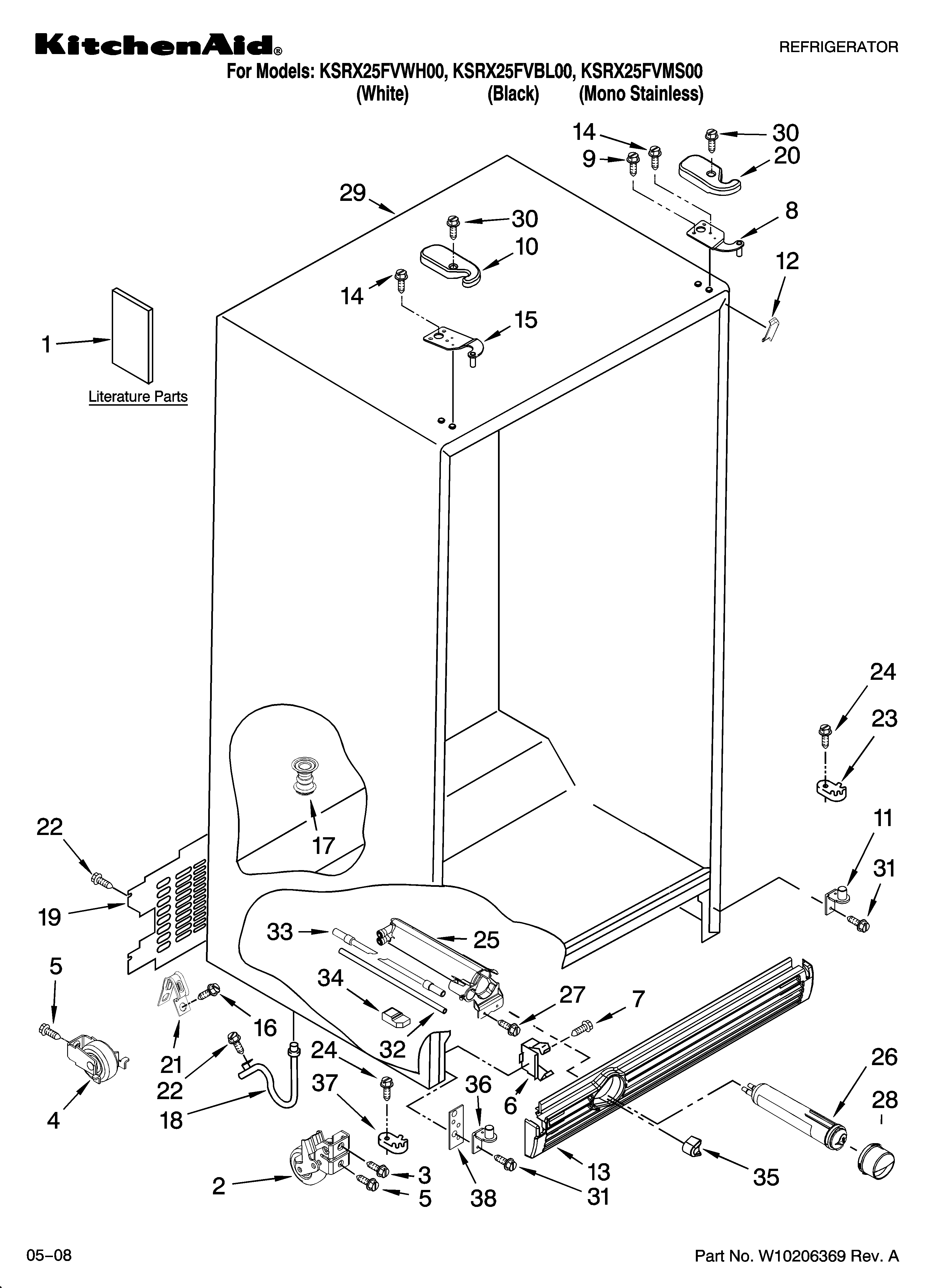 KitchenAid KSRX25FVBL00 cabinet parts diagram