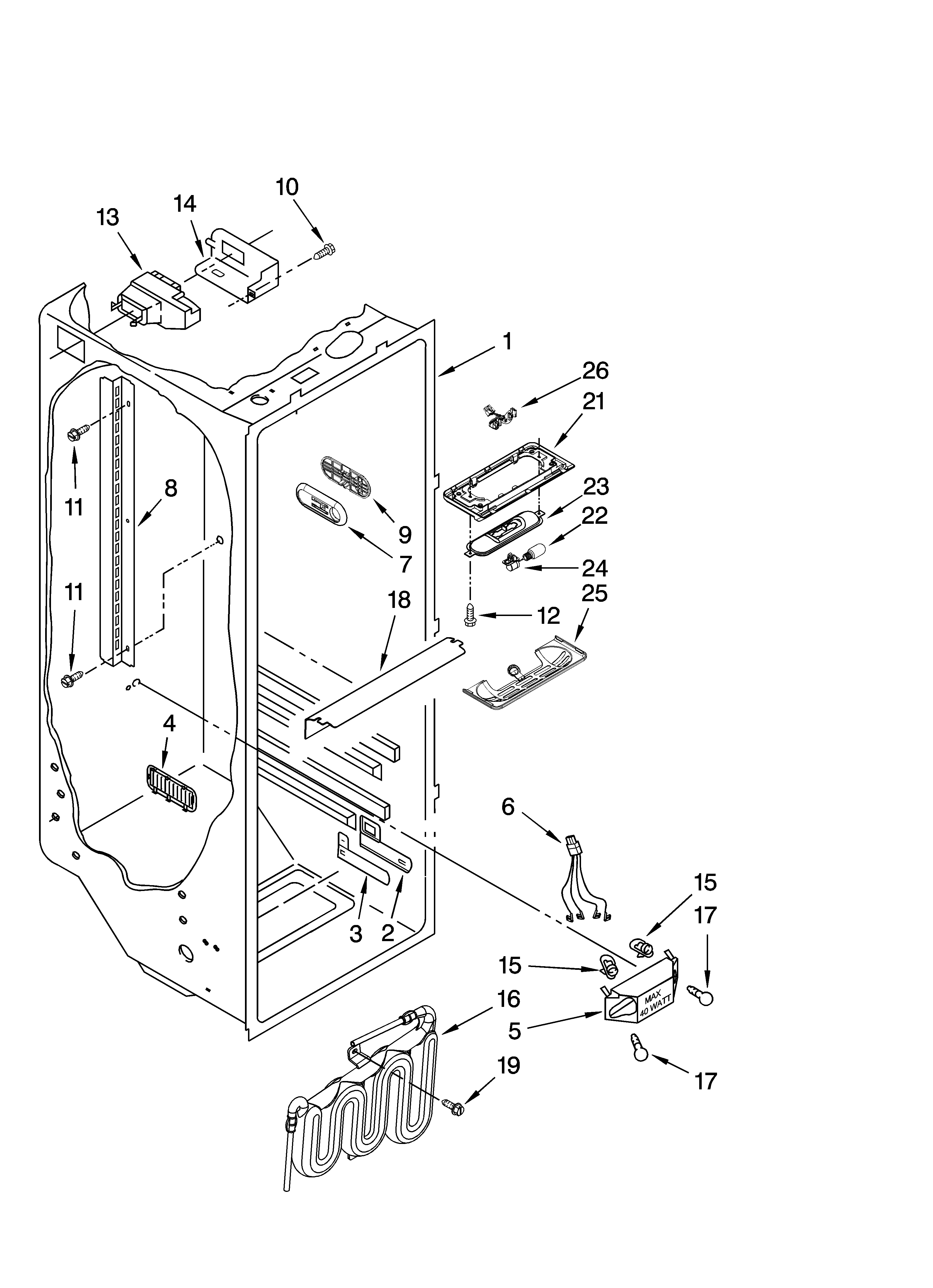 KitchenAid KSRX25FVBL00 refrigerator liner parts diagram