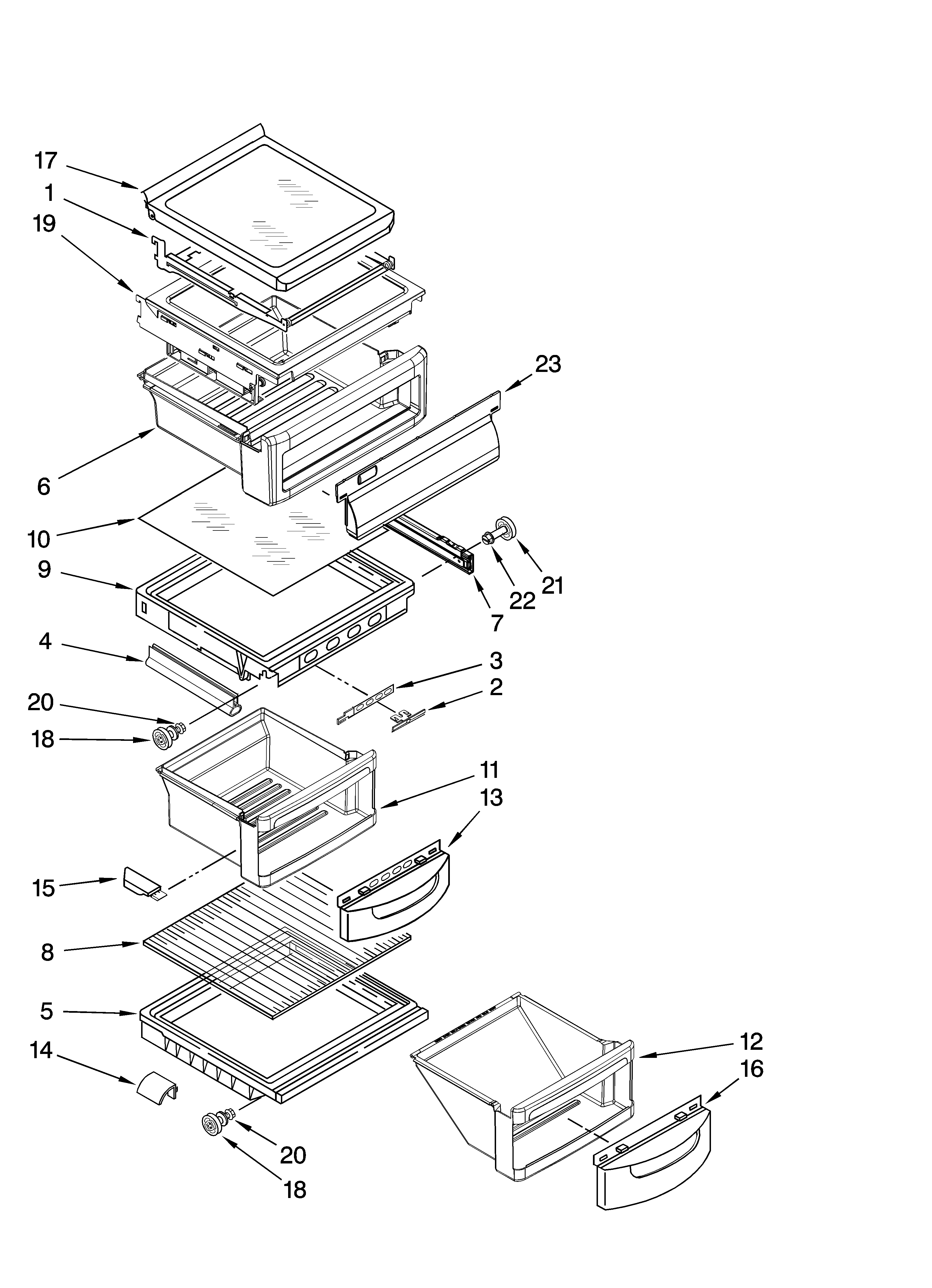 KitchenAid KSRX25FVBL00 refrigerator shelf parts diagram