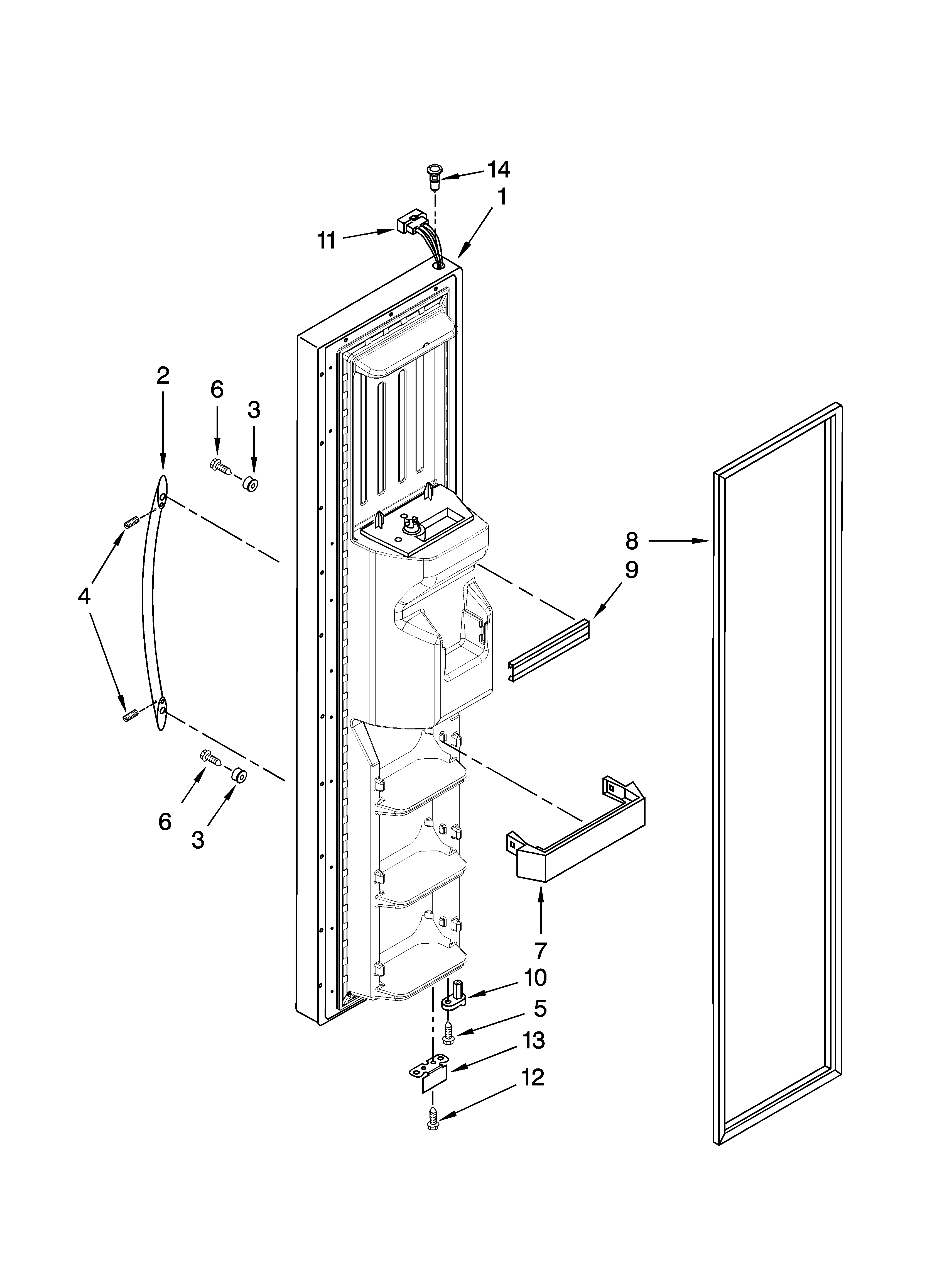 KitchenAid KSRX25FVBL00 freezer door parts diagram