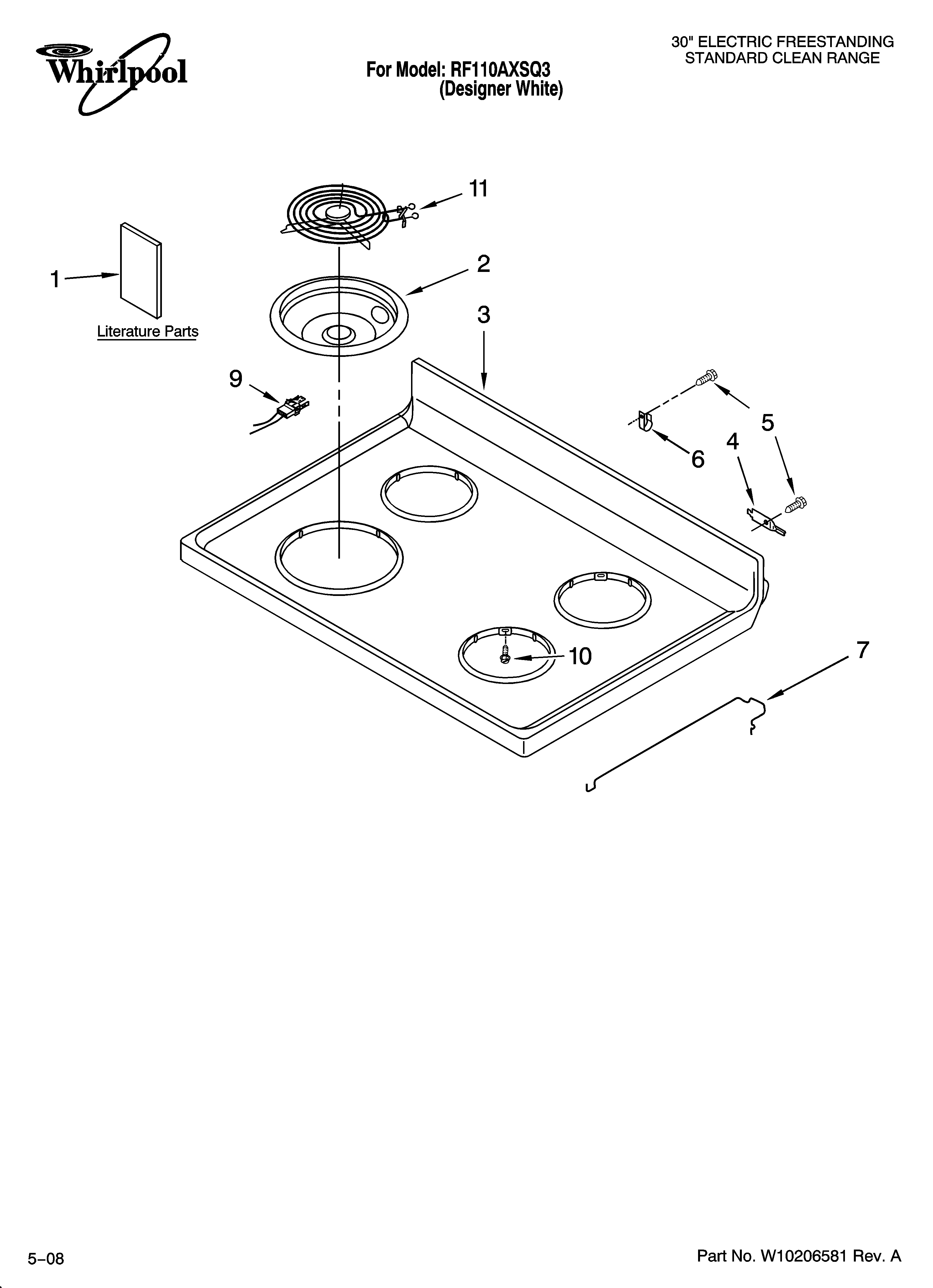 Whirlpool RF110AXSQ3 cooktop parts diagram