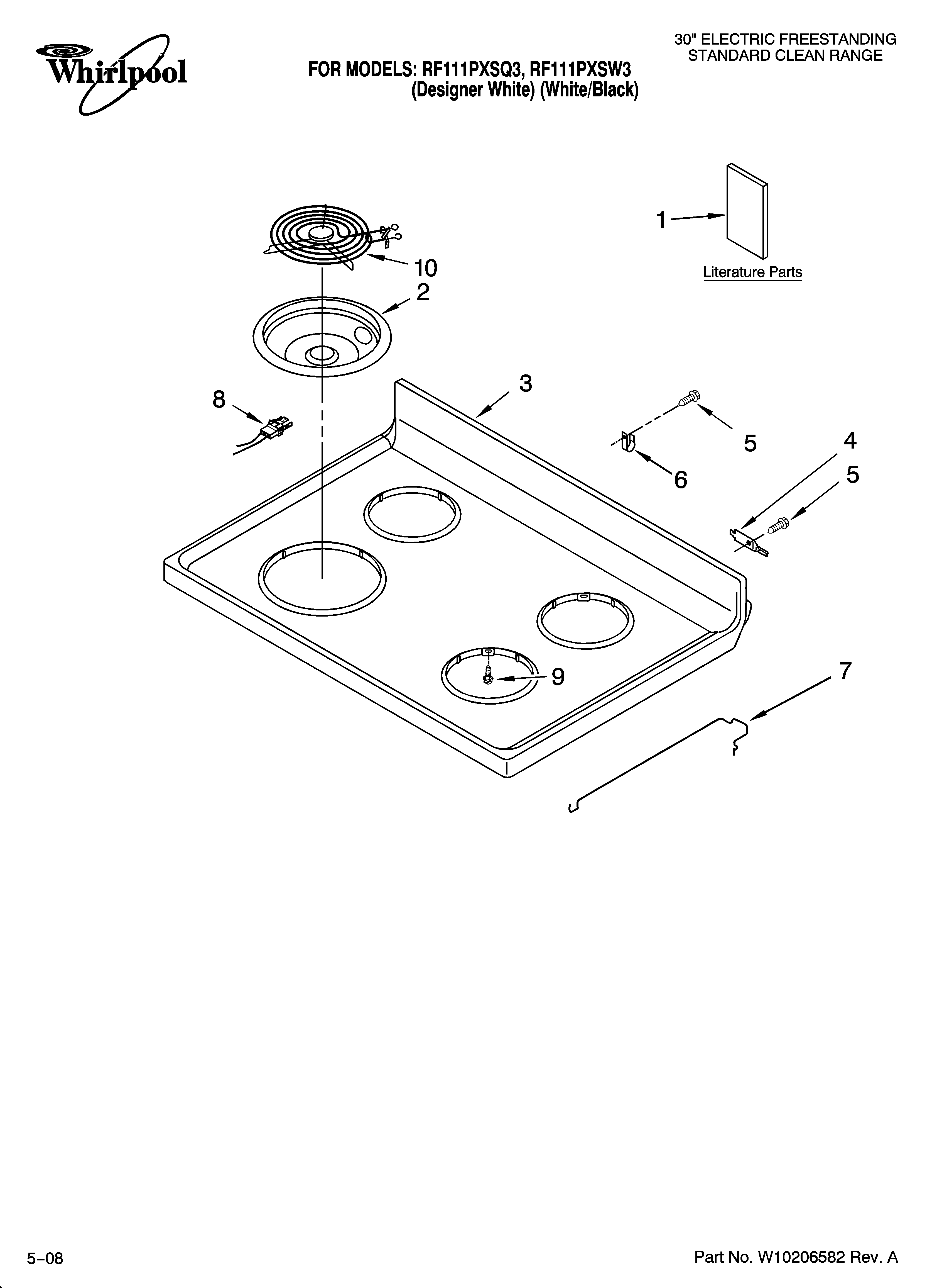 Whirlpool RF111PXSQ3 cooktop parts diagram