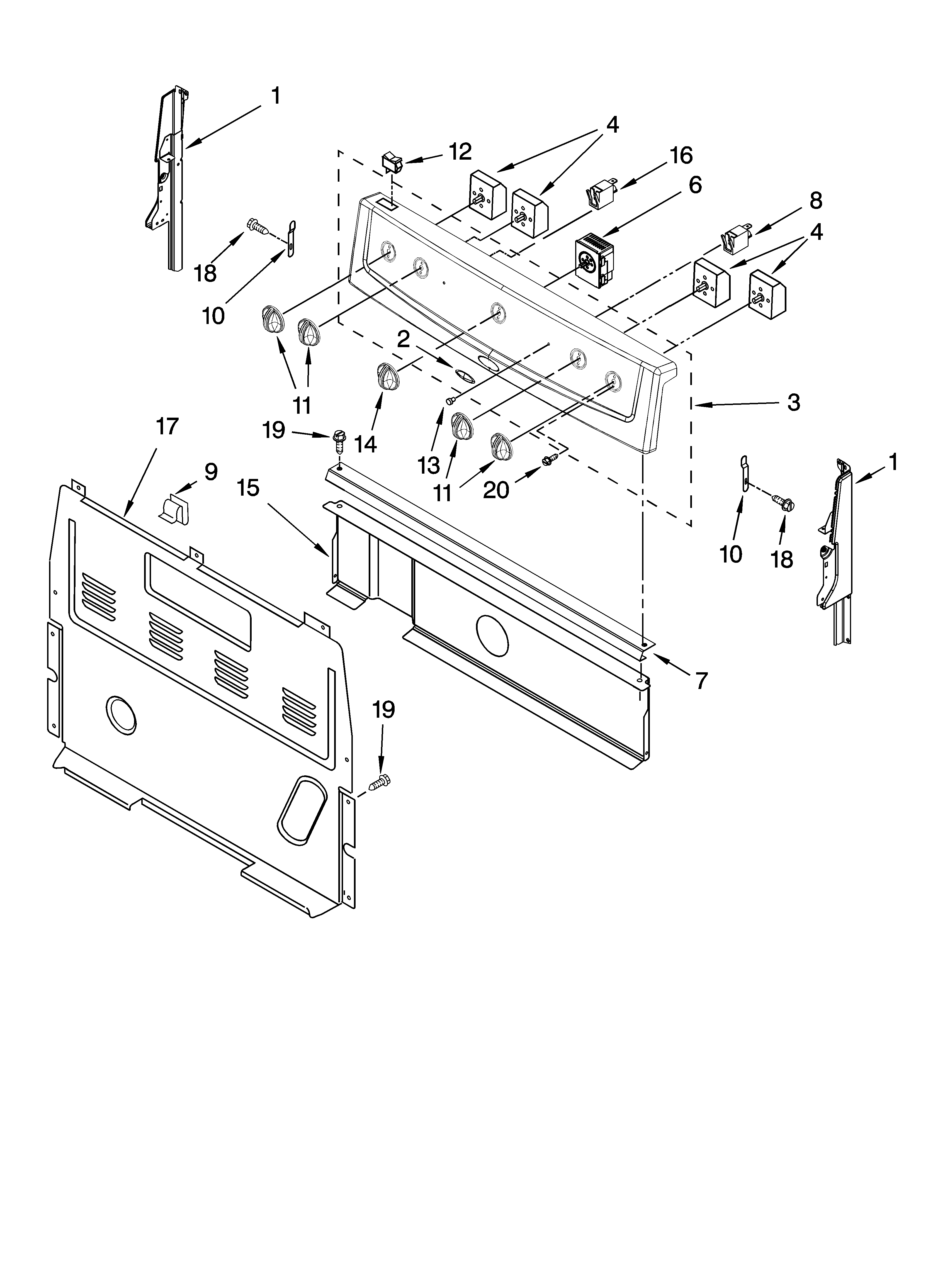 Whirlpool RF111PXSQ3 control panel parts diagram