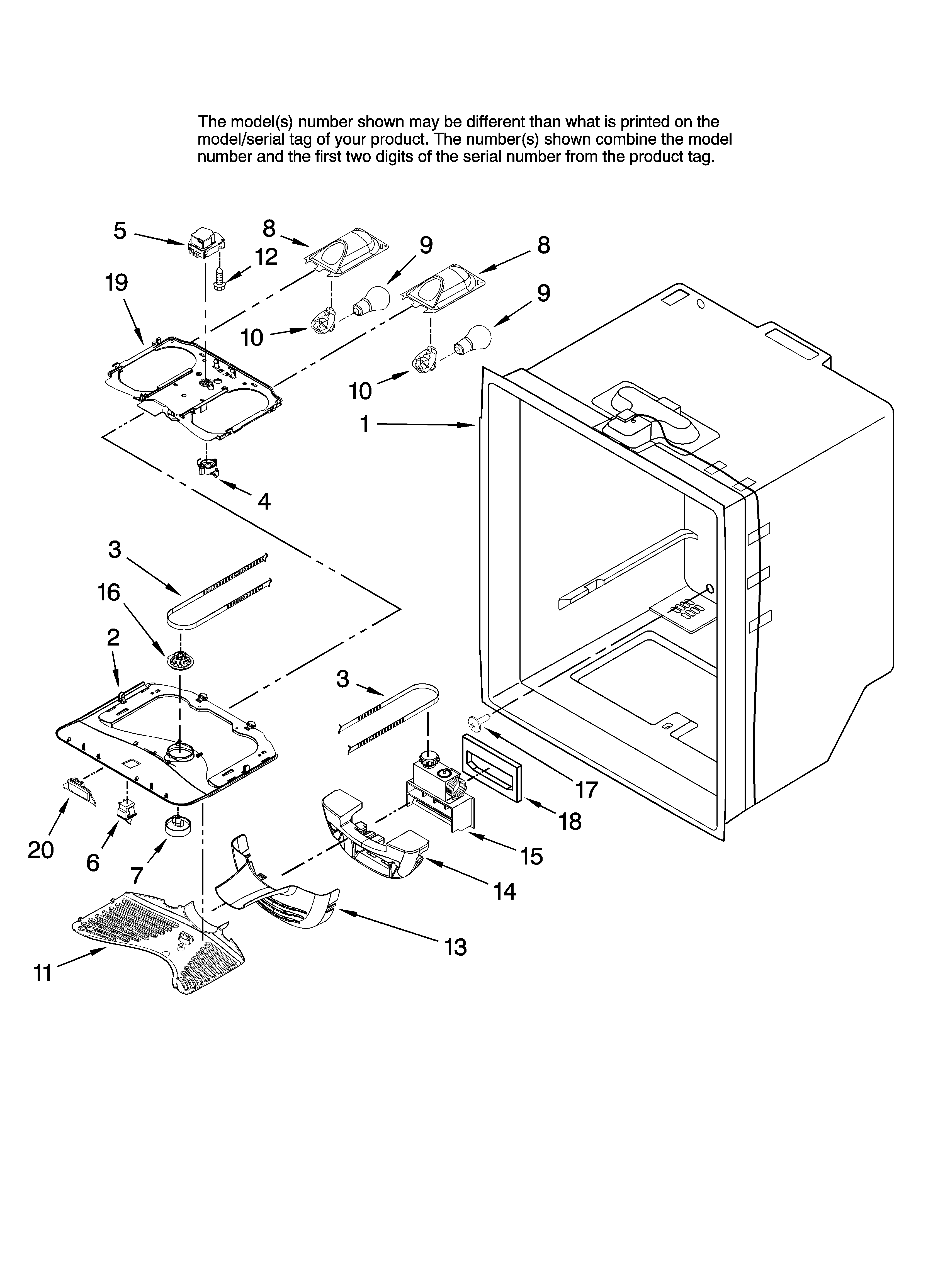Crosley CB19G7B13 refrigerator liner parts diagram