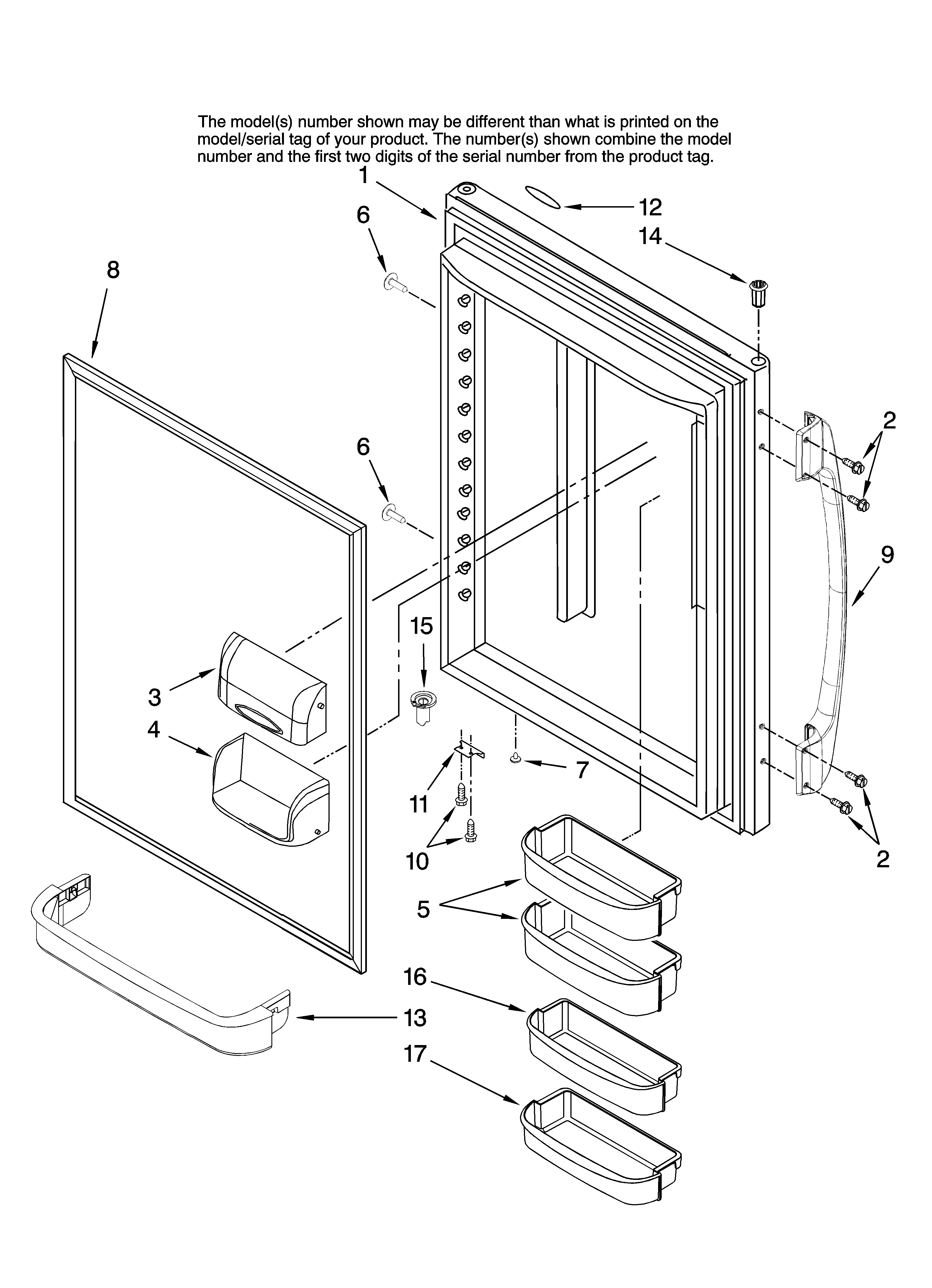 Crosley CB19G7B13 refrigerator door parts diagram