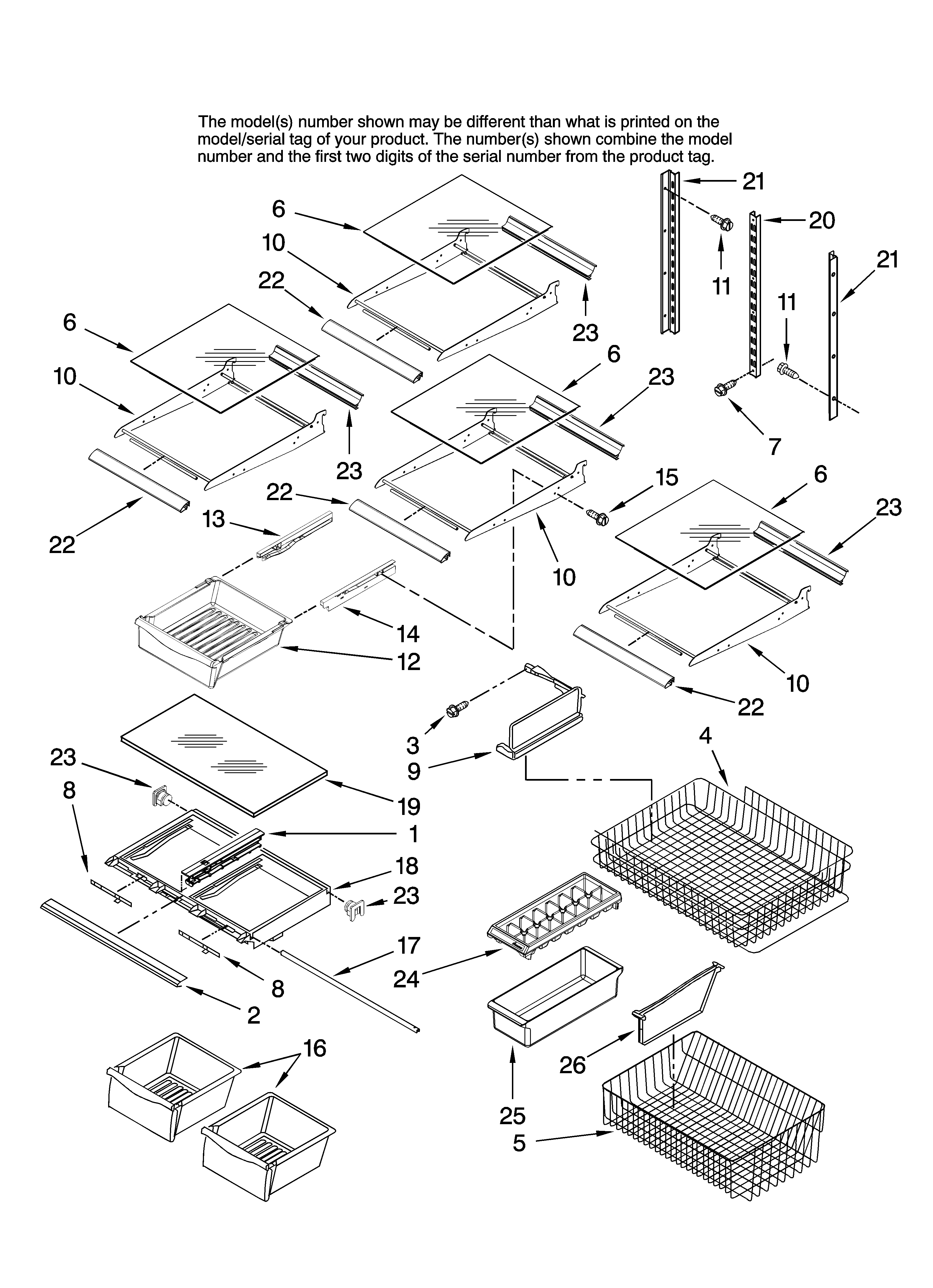 Crosley CB19G7B13 shelf parts, optional parts diagram