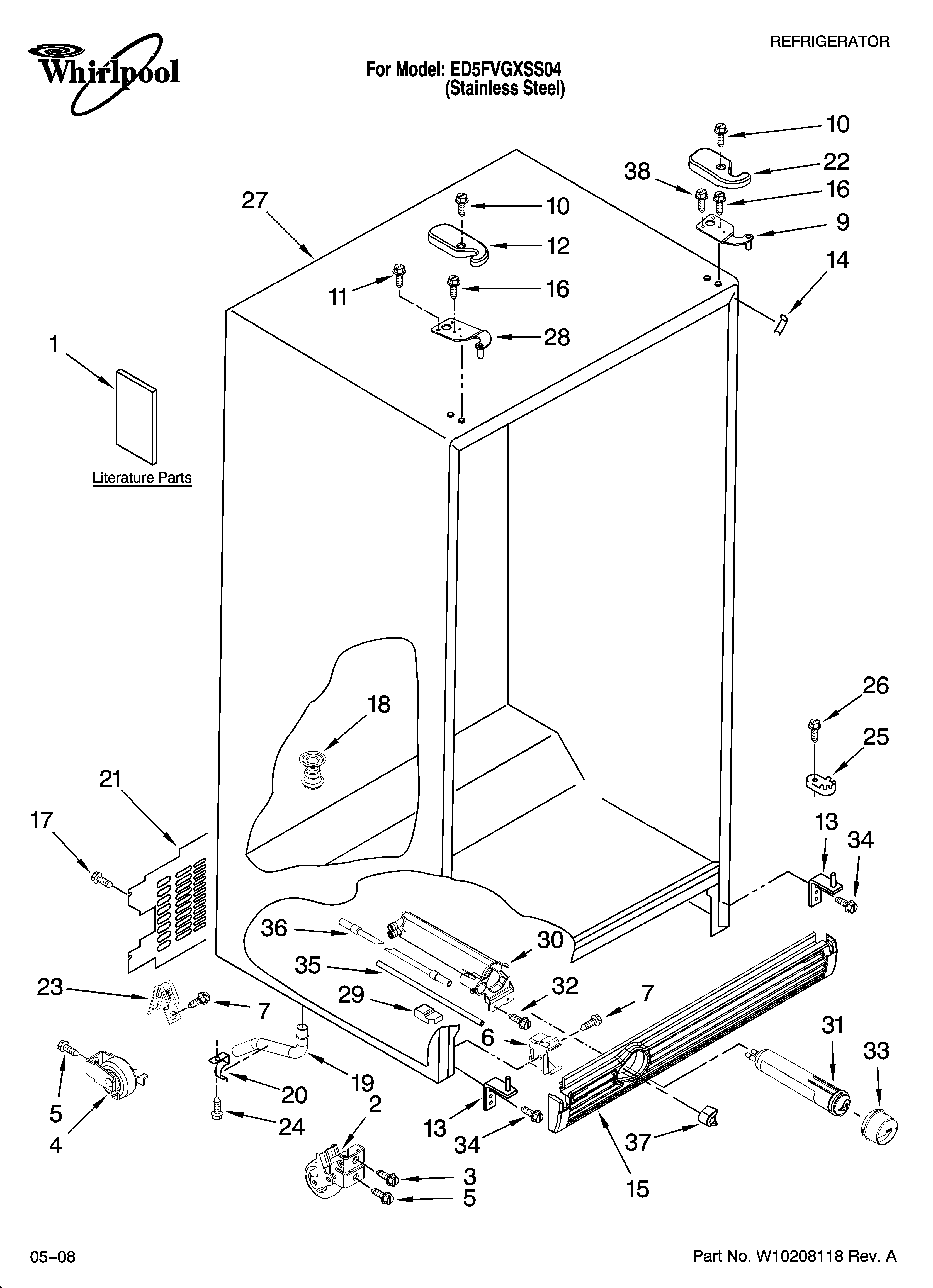 Whirlpool ED5FVGXSS04 cabinet parts diagram