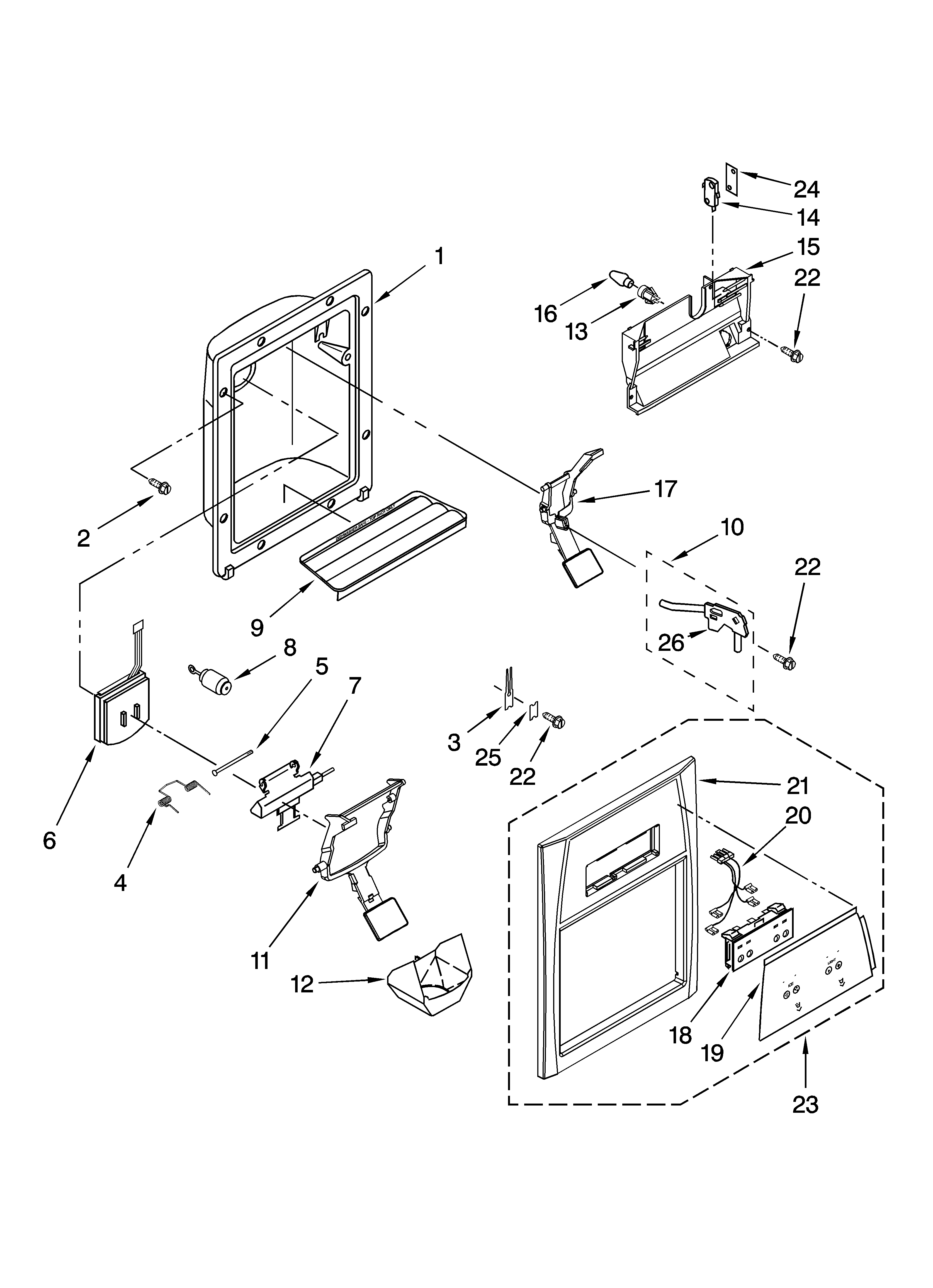 Whirlpool ED5FVGXSS04 dispenser front parts diagram