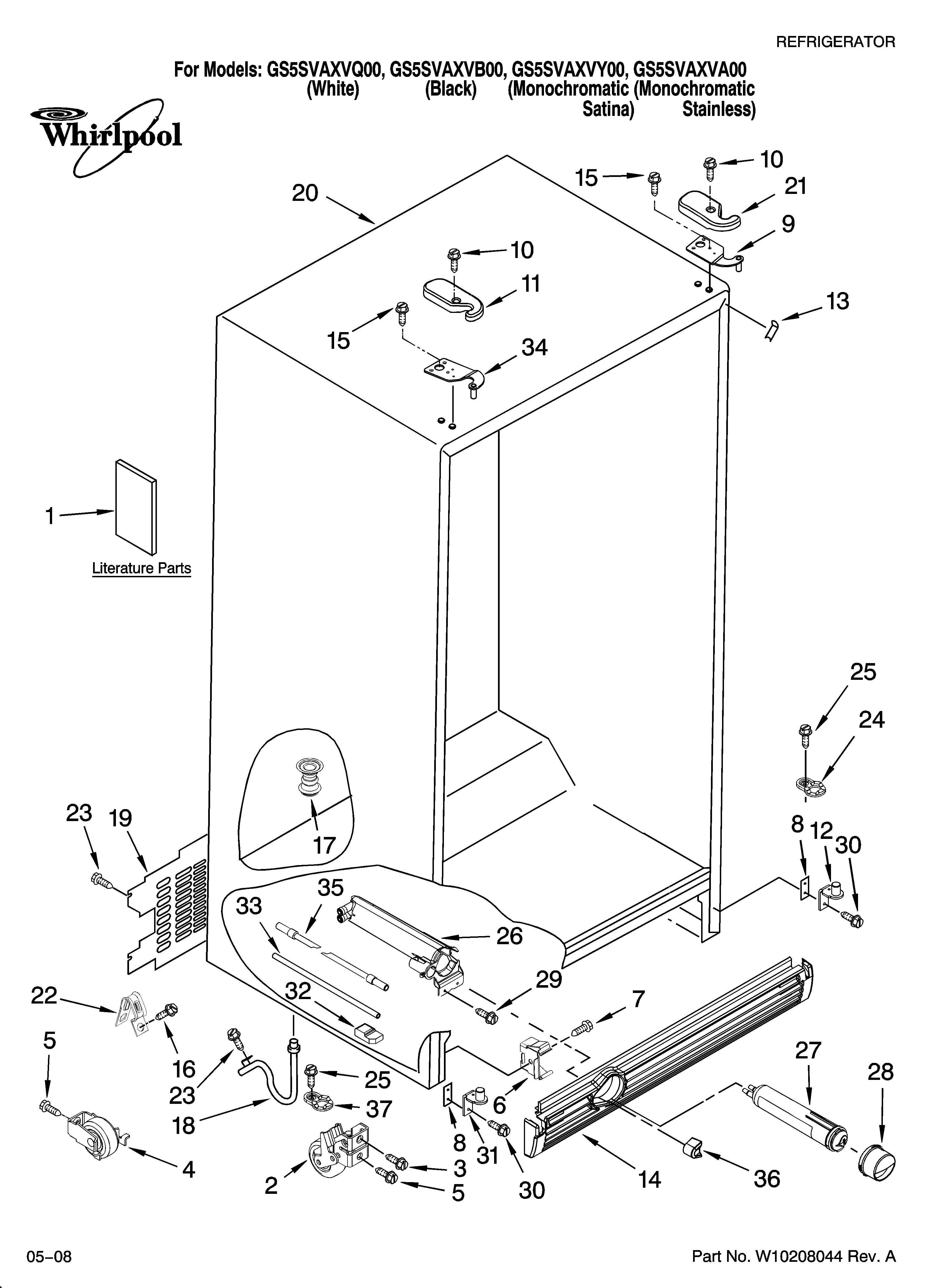 Whirlpool GS5SVAXVQ00 cabinet parts diagram