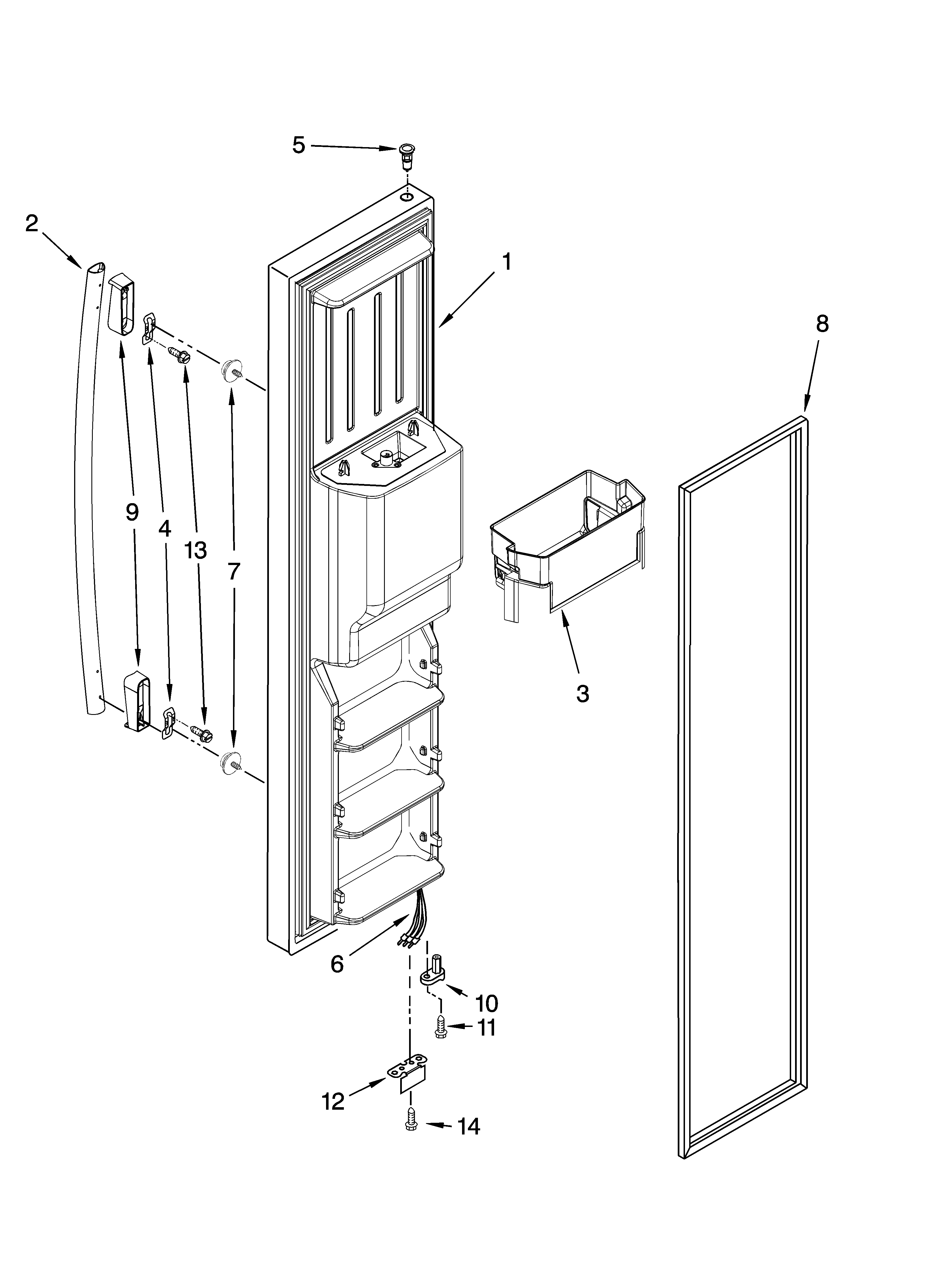 Whirlpool GS5SVAXVQ00 freezer door parts diagram