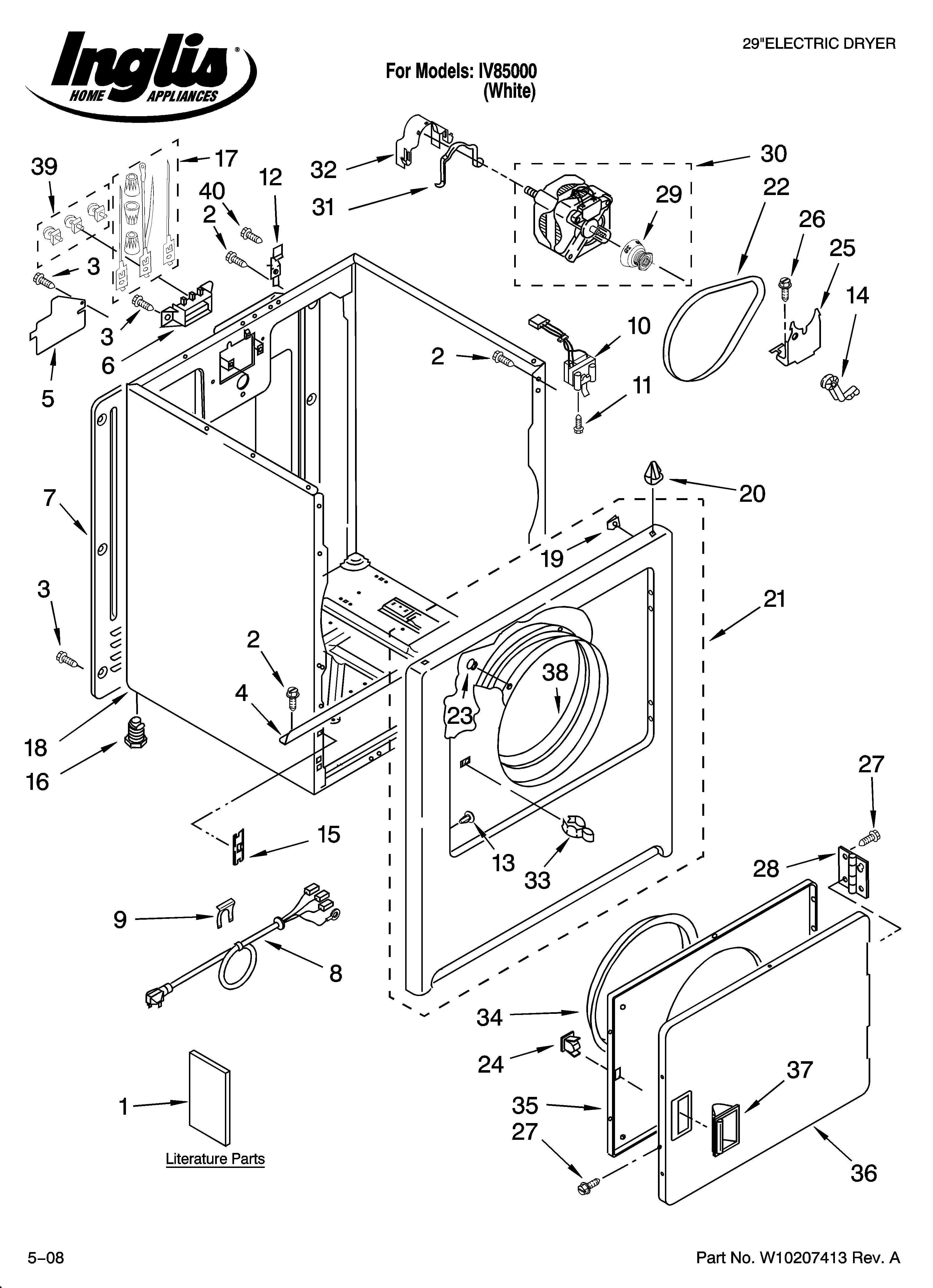 Inglis IV85000 cabinet parts diagram