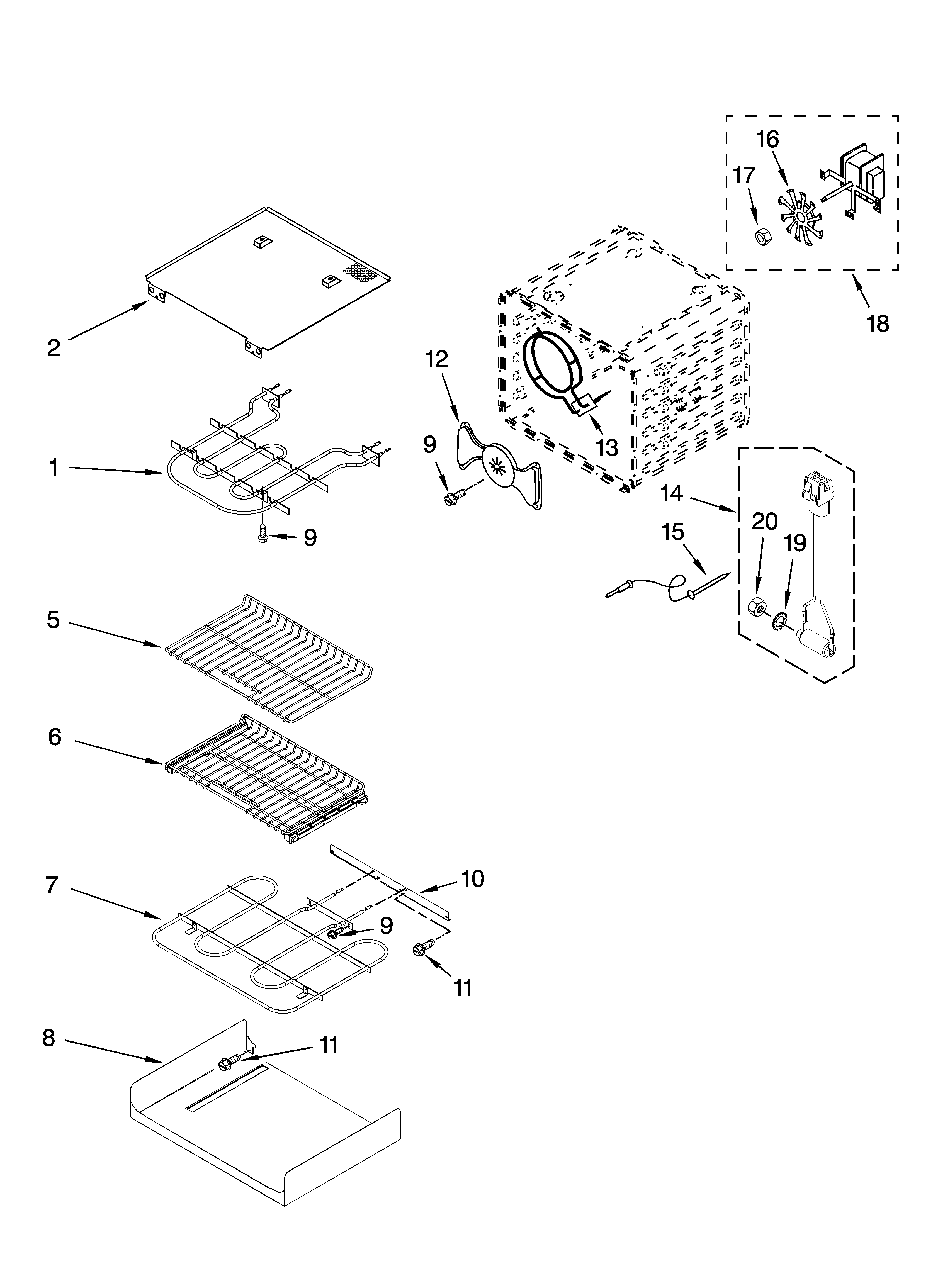 KitchenAid KEBS107SBL02 internal oven parts diagram