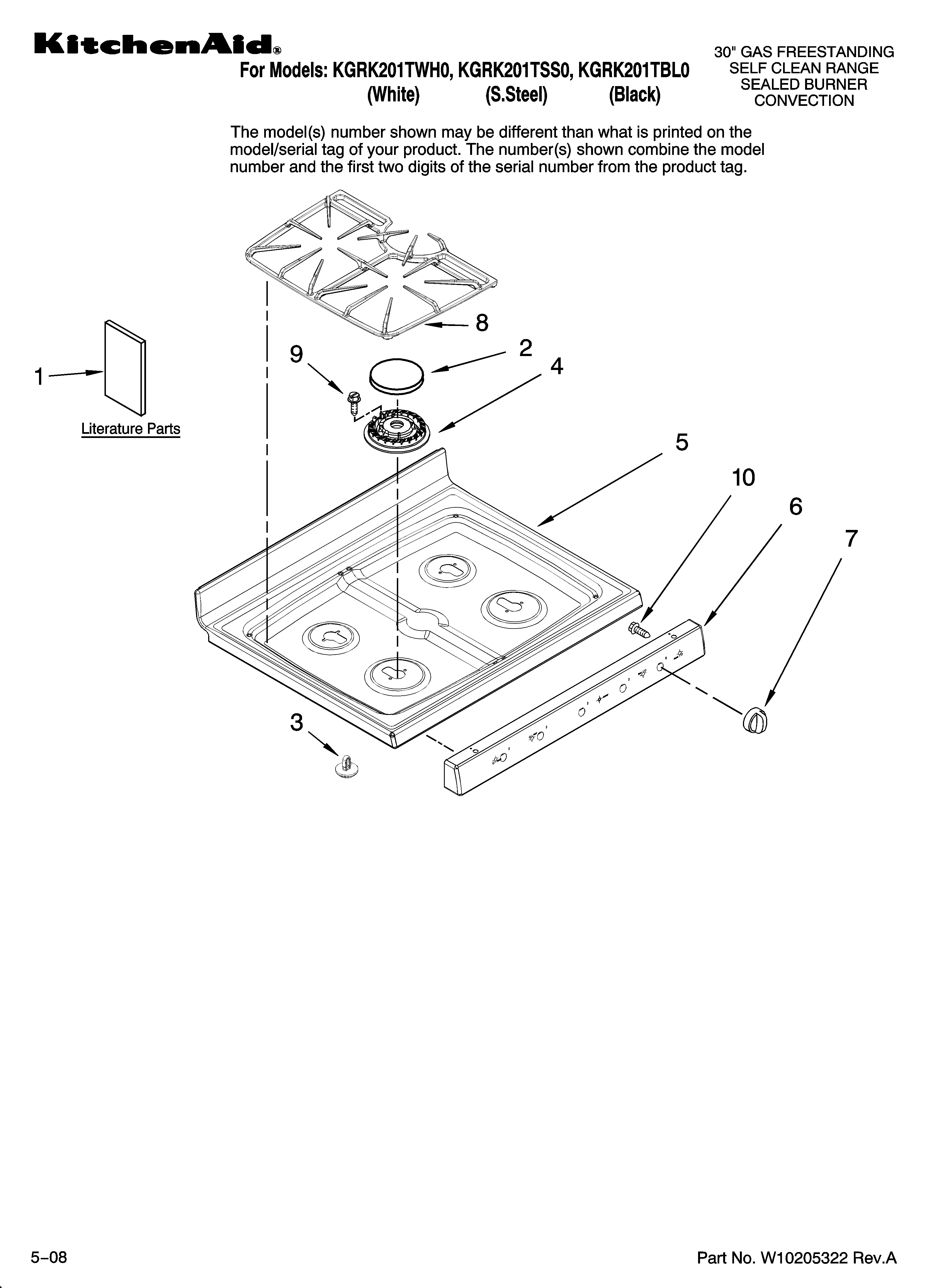 KitchenAid KGRK201TBL0 cooktop parts diagram