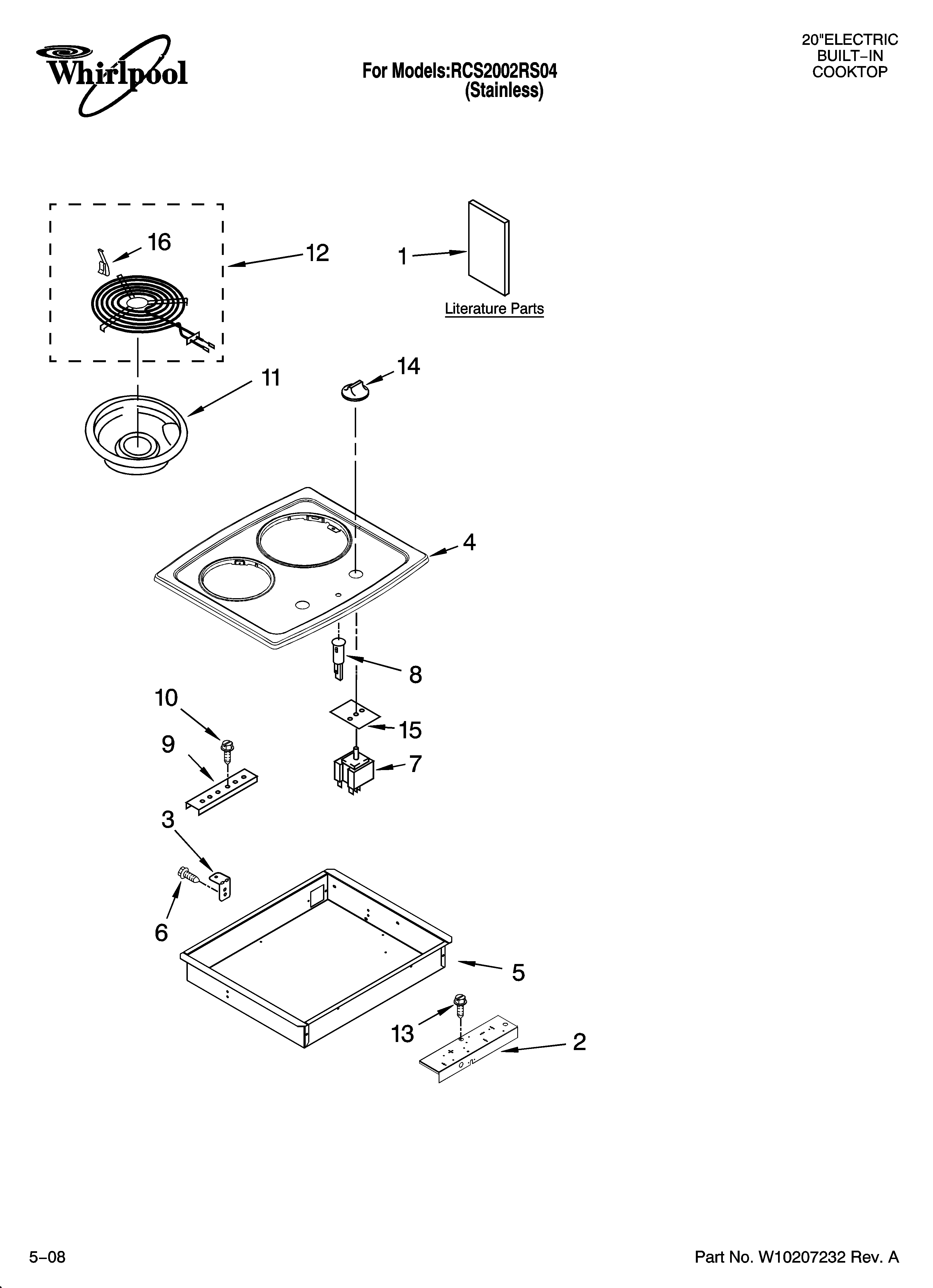 Whirlpool RCS2002RS04 cooktop parts, optional parts diagram