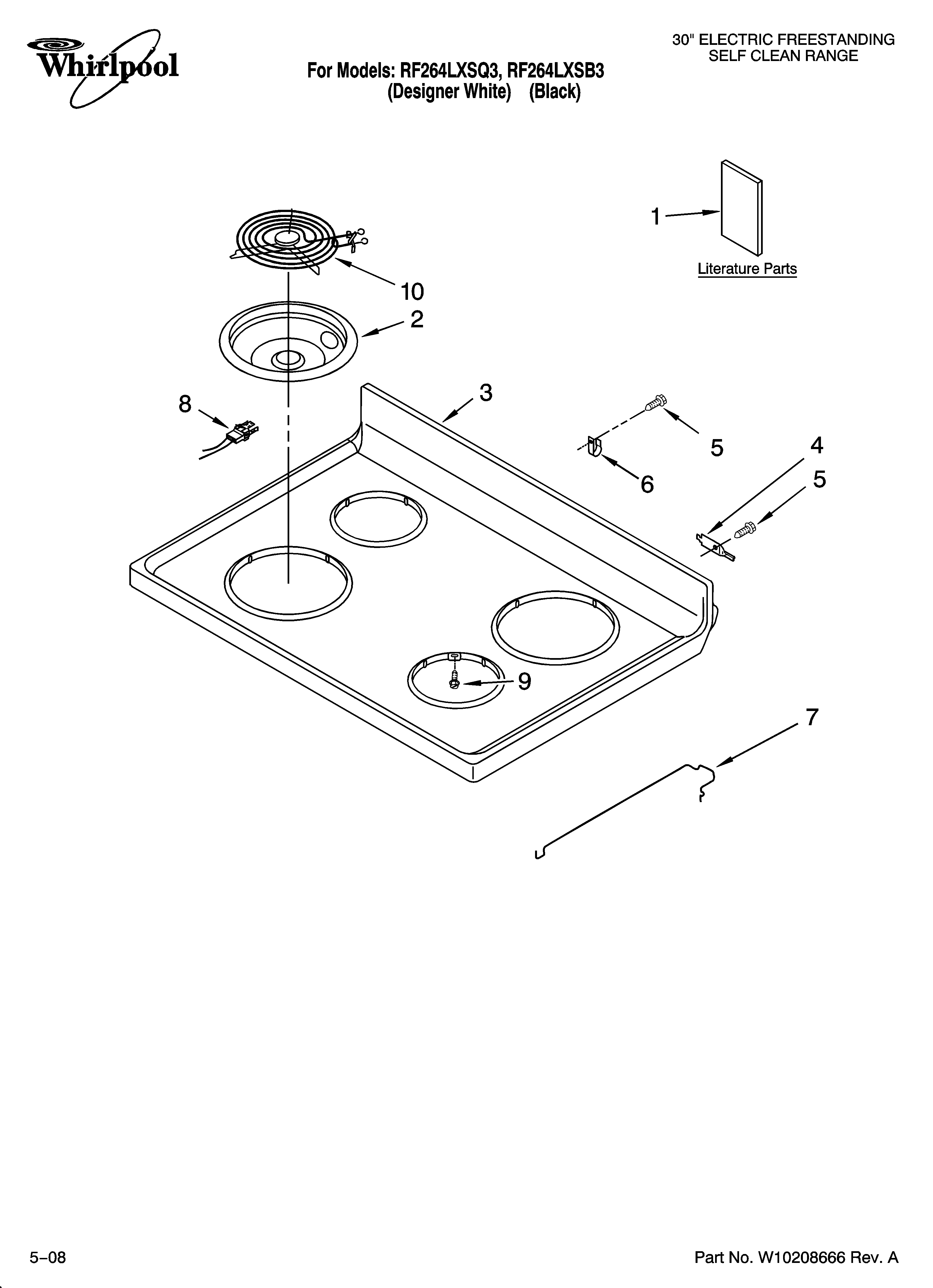 Whirlpool RF264LXSB3 cooktop parts diagram