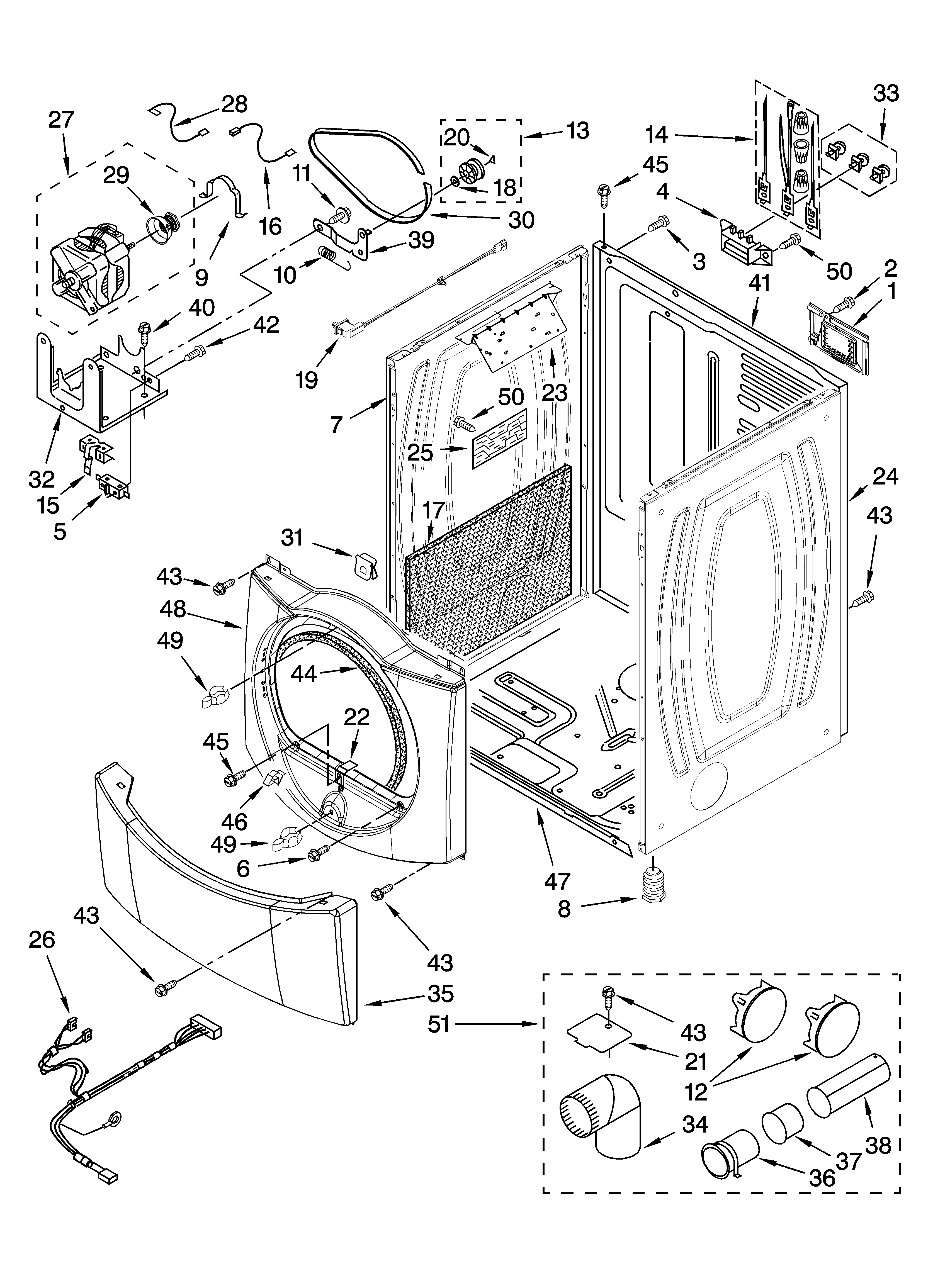 Whirlpool WED9300VU0 cabinet parts diagram