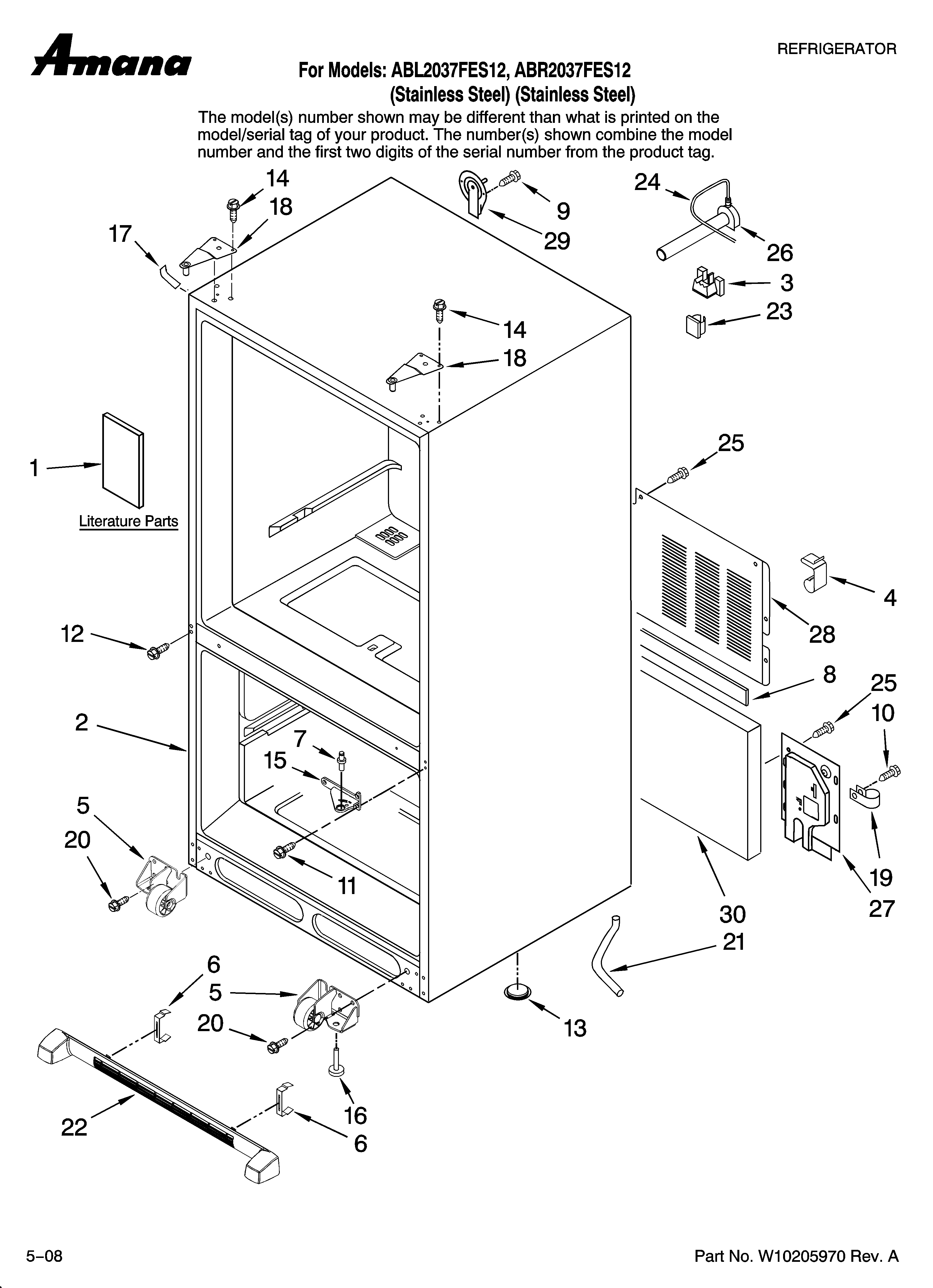 Amana ABL2037FES12 cabinet parts diagram