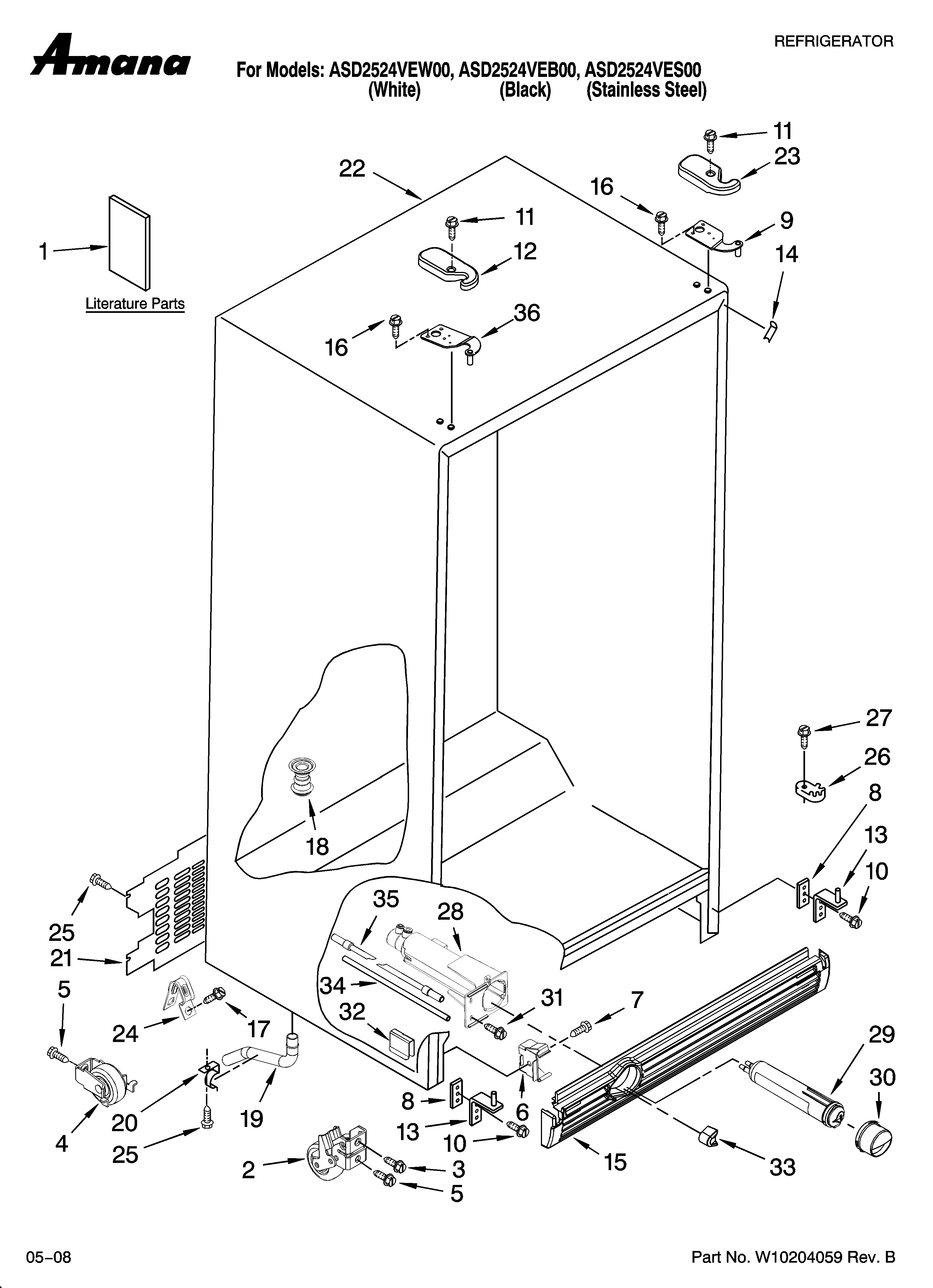 Amana ASD2524VES00 cabinet parts diagram