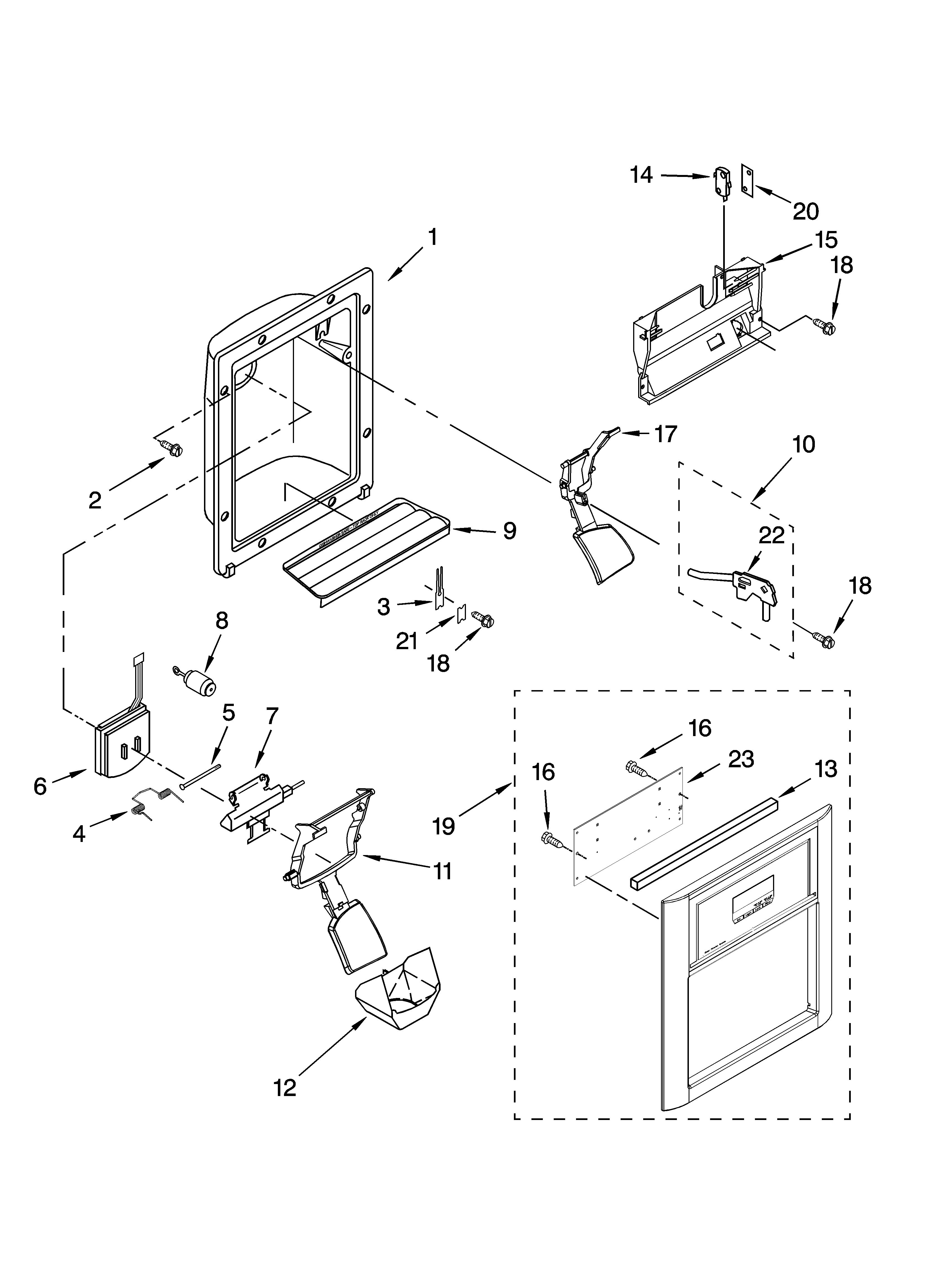 Amana ASD2524VES00 dispenser front parts diagram