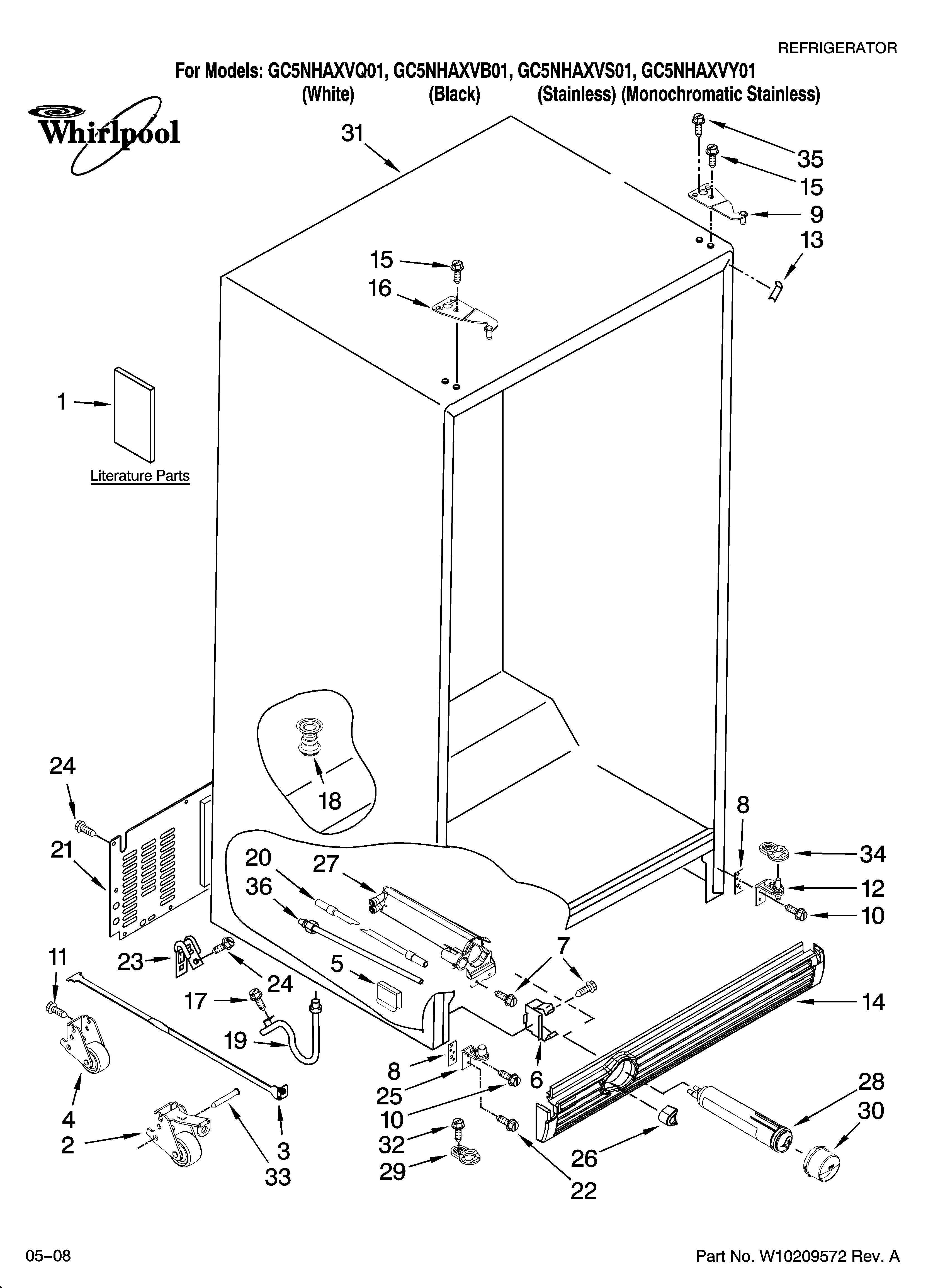 Whirlpool GC5NHAXVQ01 cabinet parts diagram