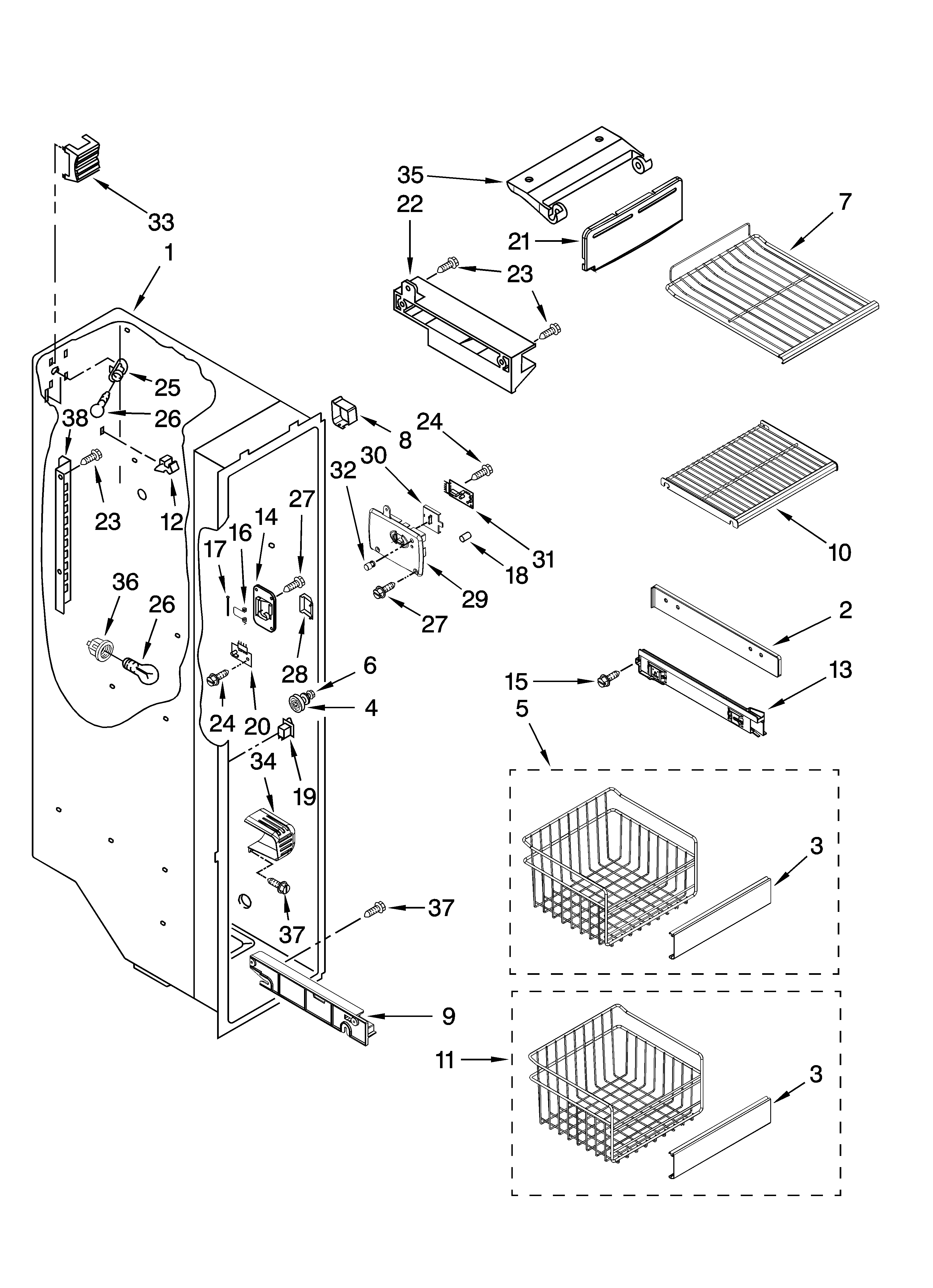 Whirlpool GC5NHAXVQ01 freezer liner parts diagram