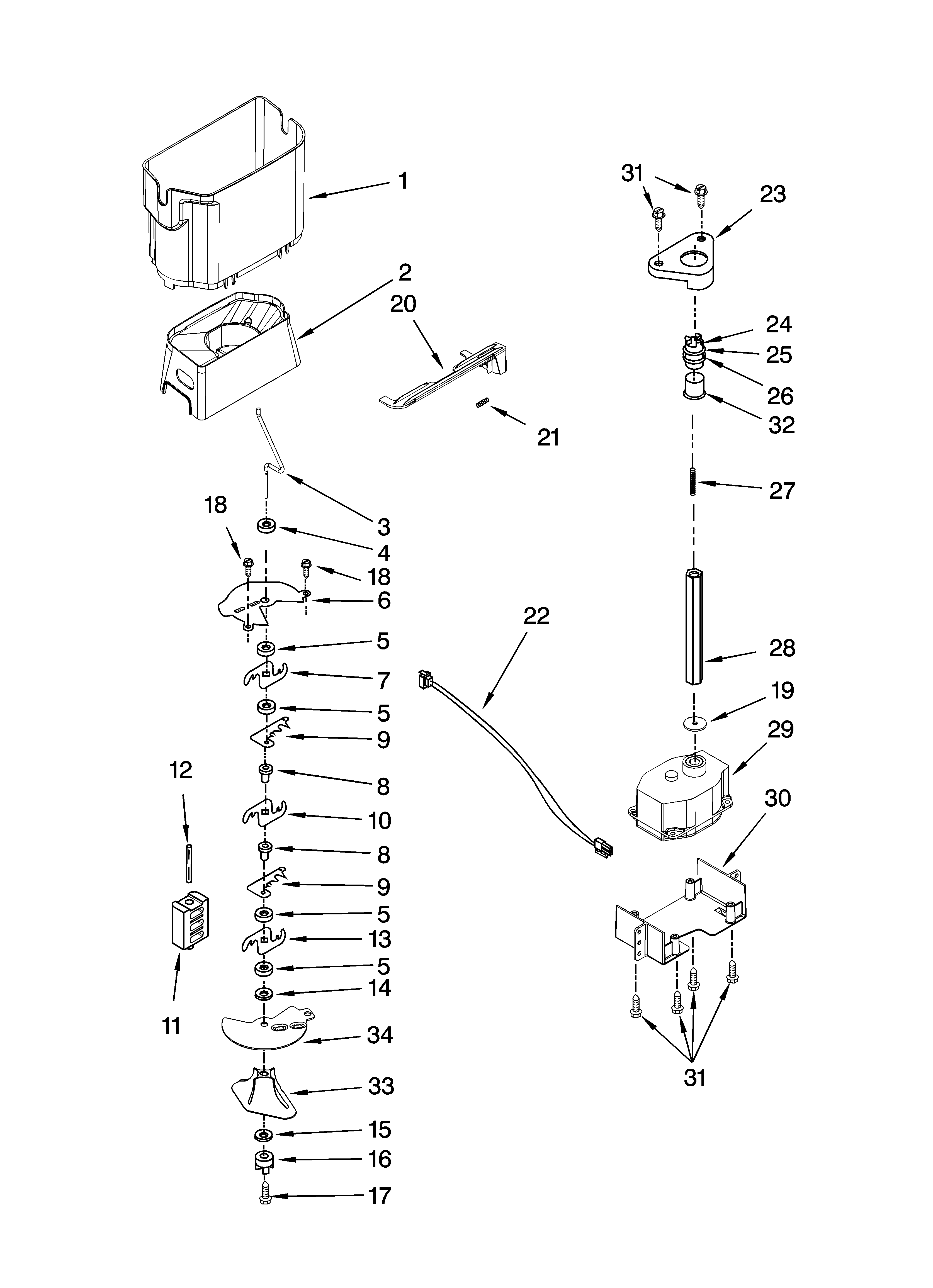 Whirlpool GC5NHAXVQ01 motor and ice container parts diagram