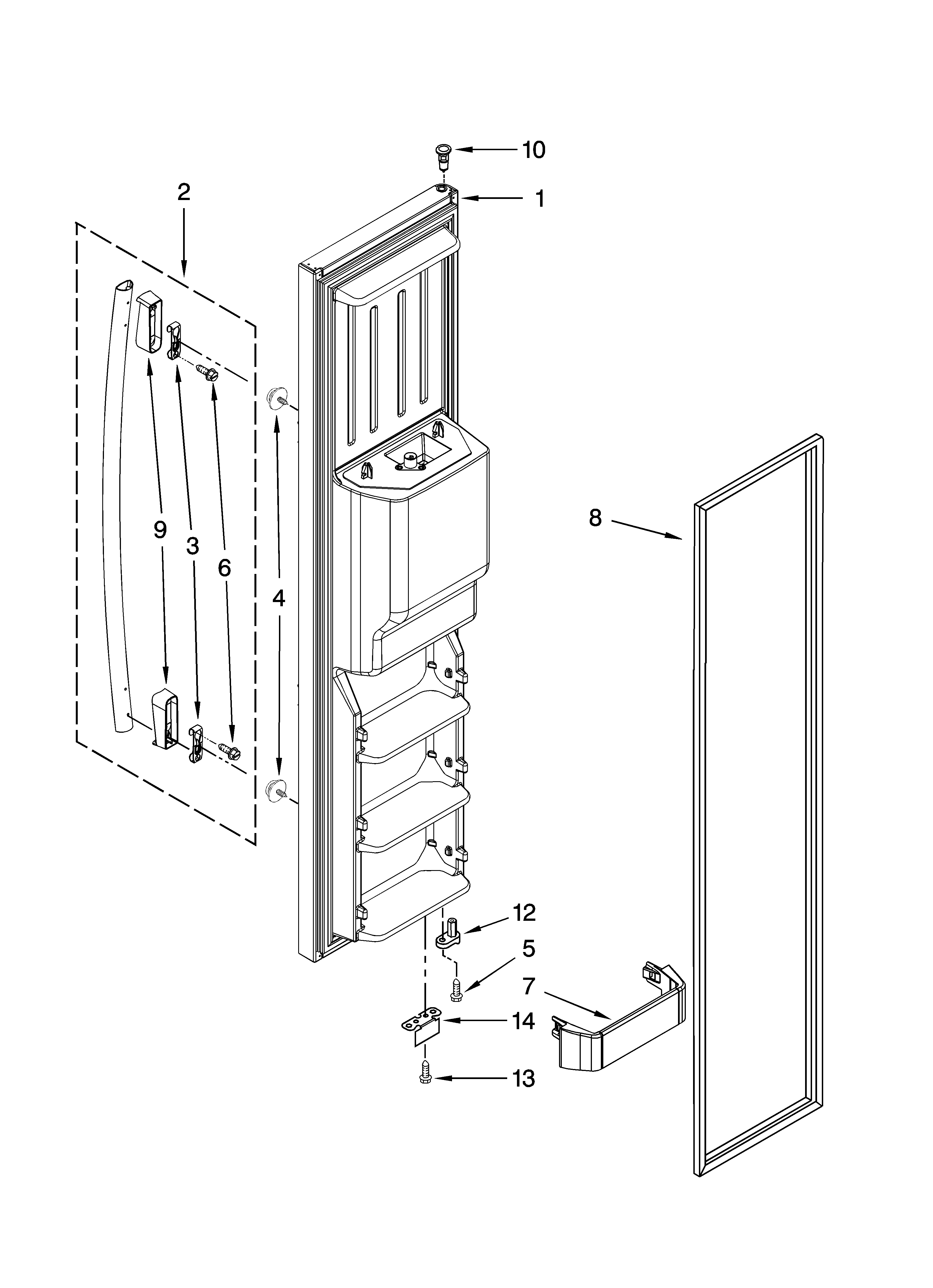Whirlpool GC5NHAXVQ01 freezer door parts diagram