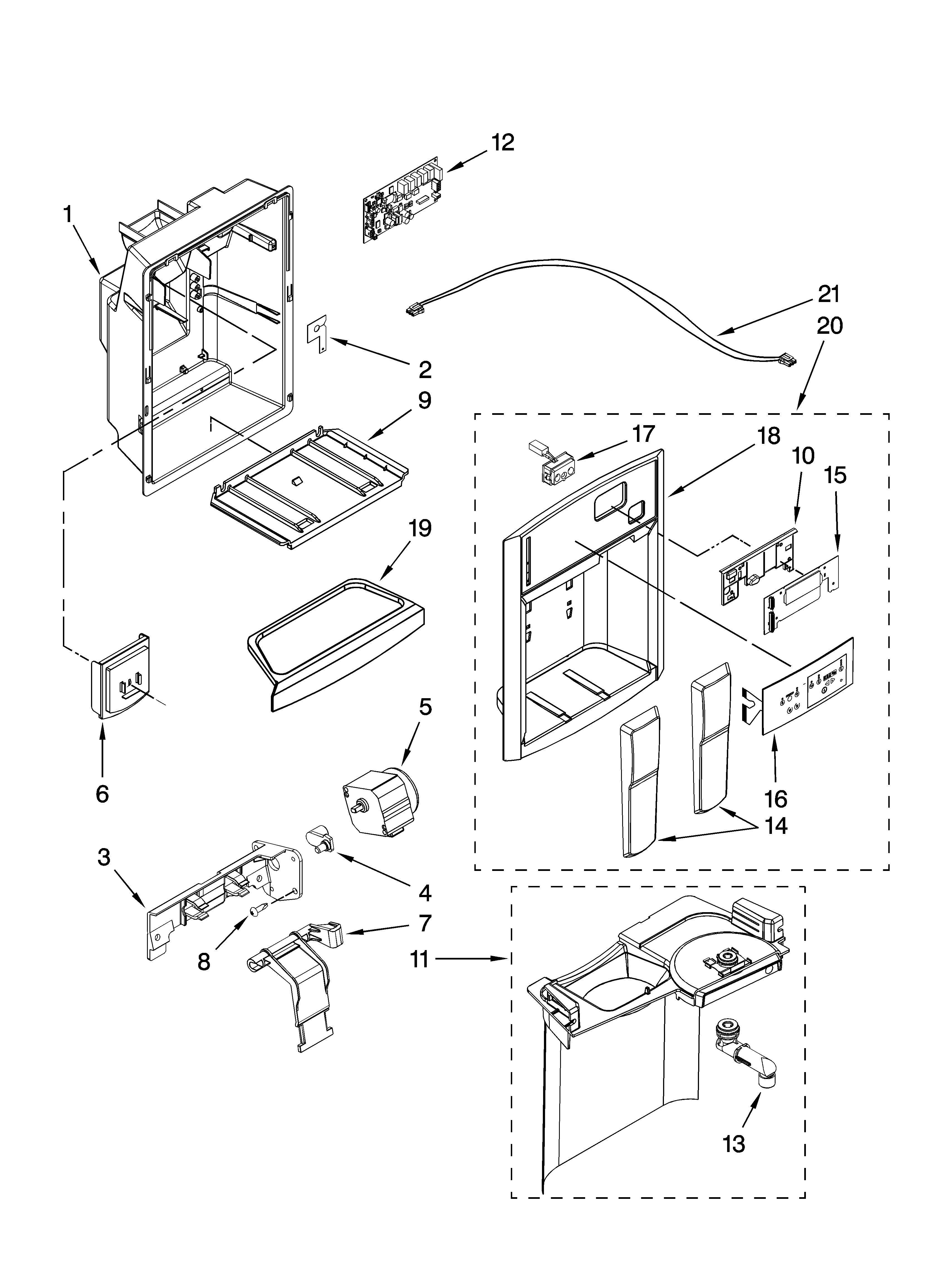 Whirlpool GC5NHAXVQ01 dispenser front parts diagram