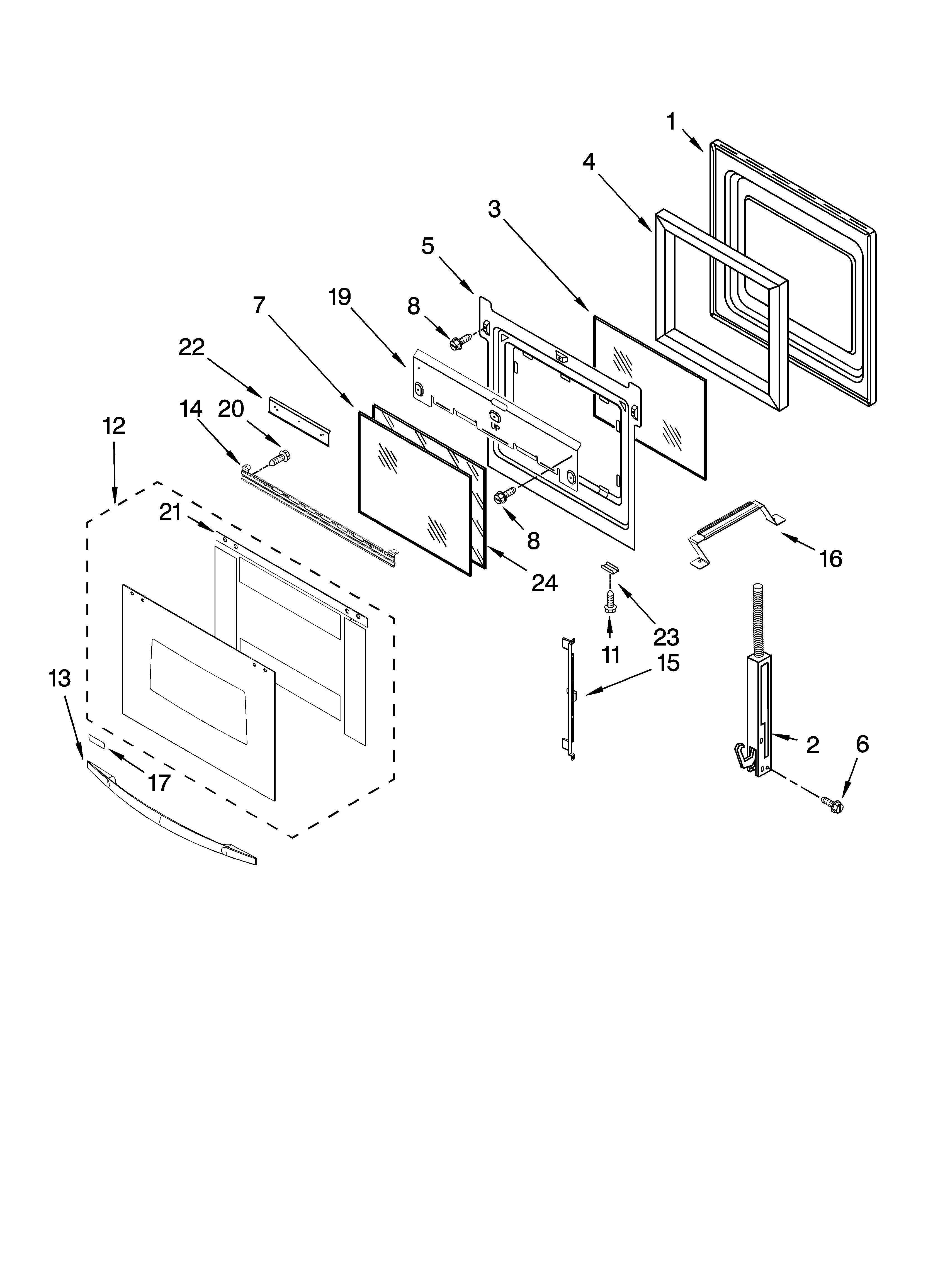 Whirlpool RBS275PRS02 oven door parts diagram