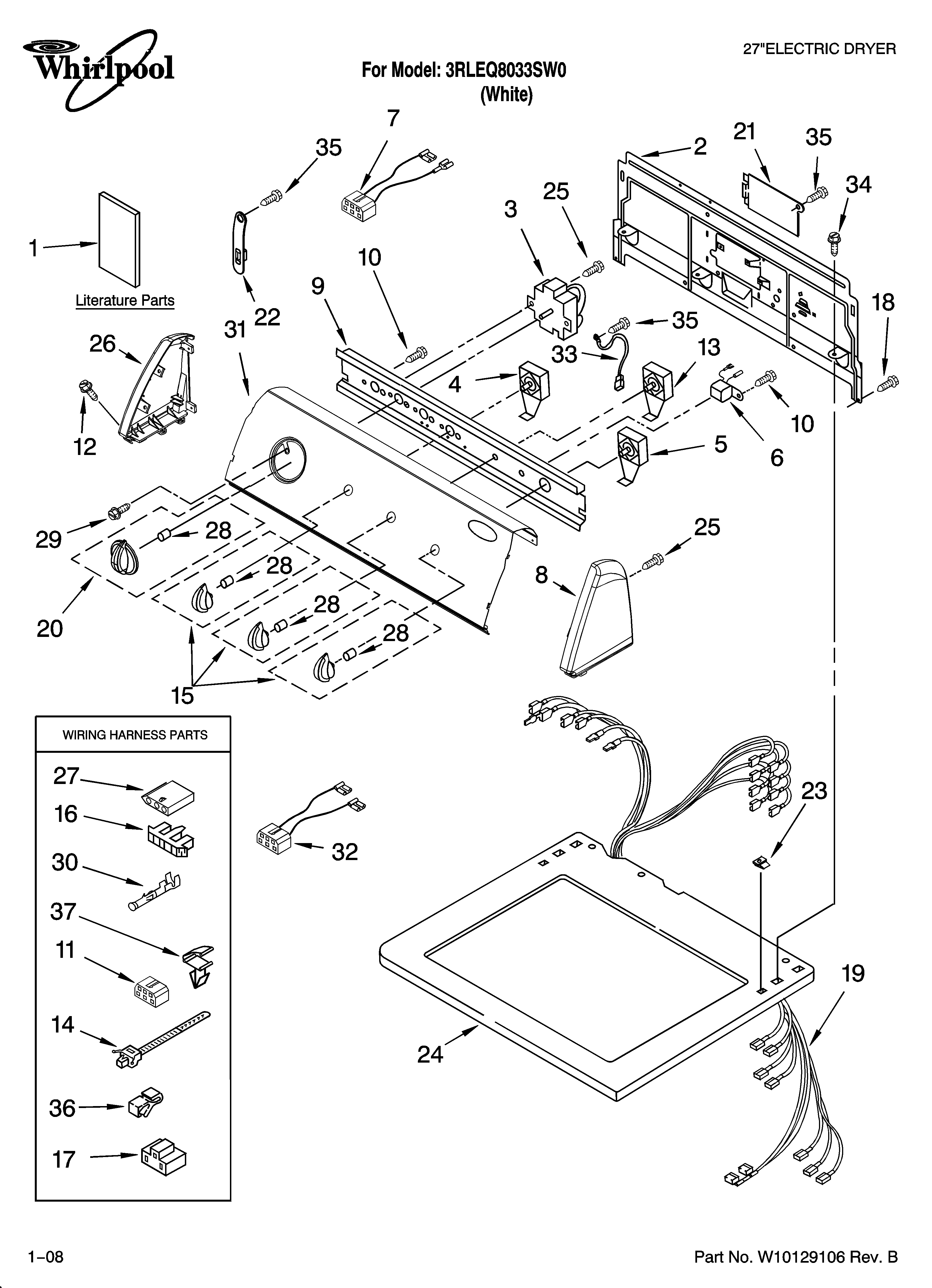 Whirlpool 3RLEQ8033SW0 top and console parts diagram