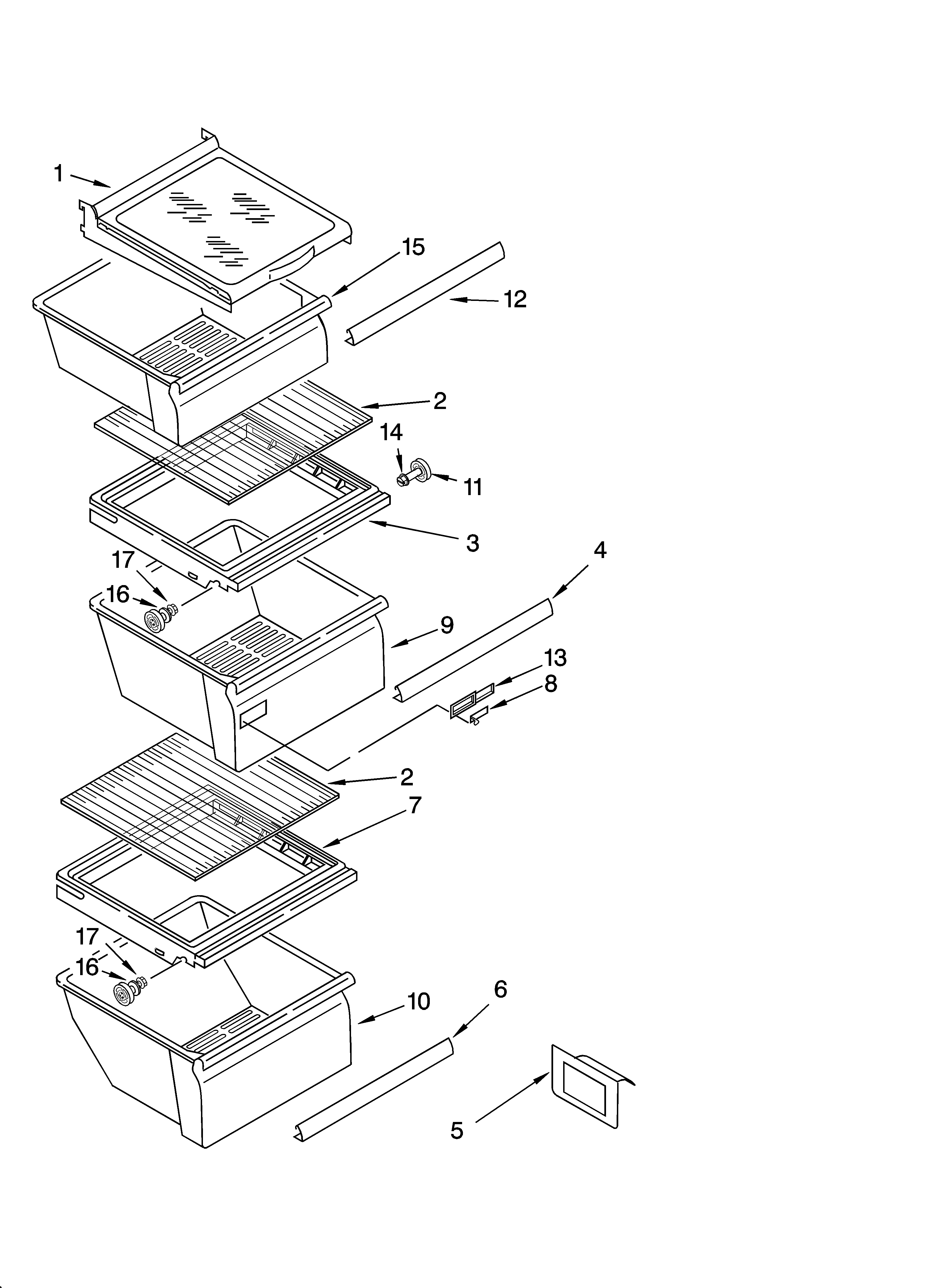 Whirlpool ED5FHGXNQ02 refrigerator shelf parts diagram