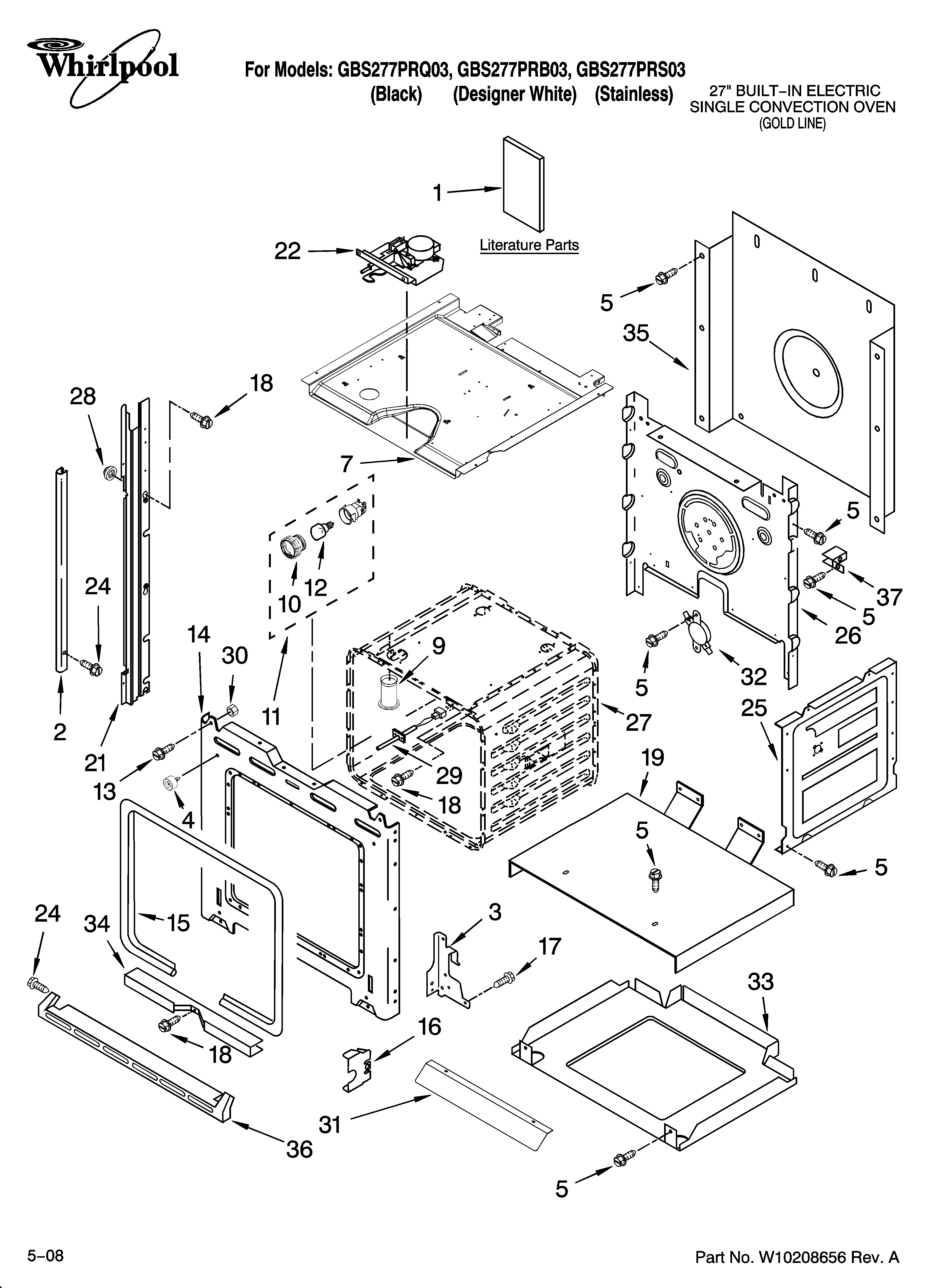 Whirlpool GBS277PRS03 oven parts diagram