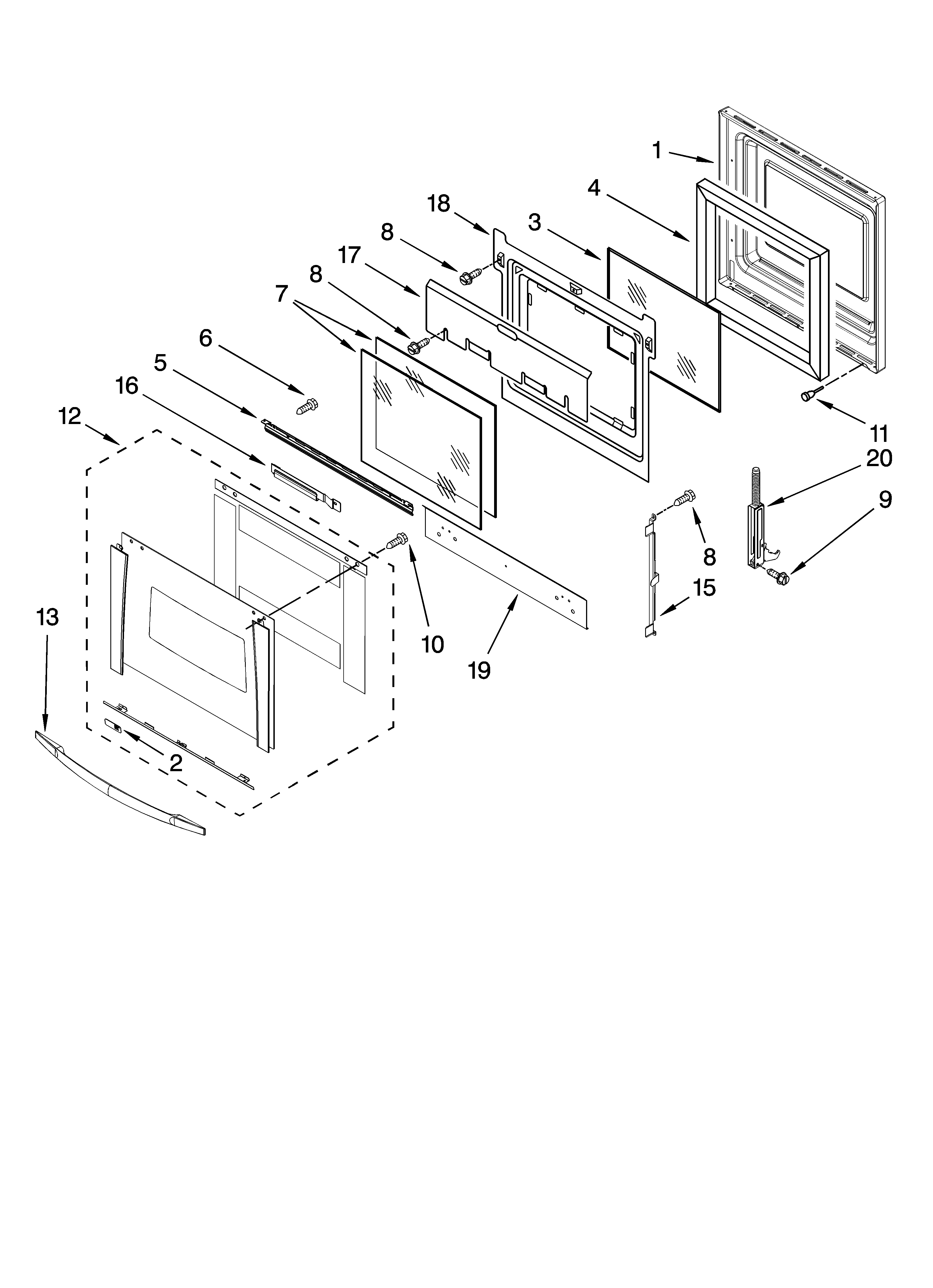 Whirlpool GBS277PRS03 oven door parts diagram
