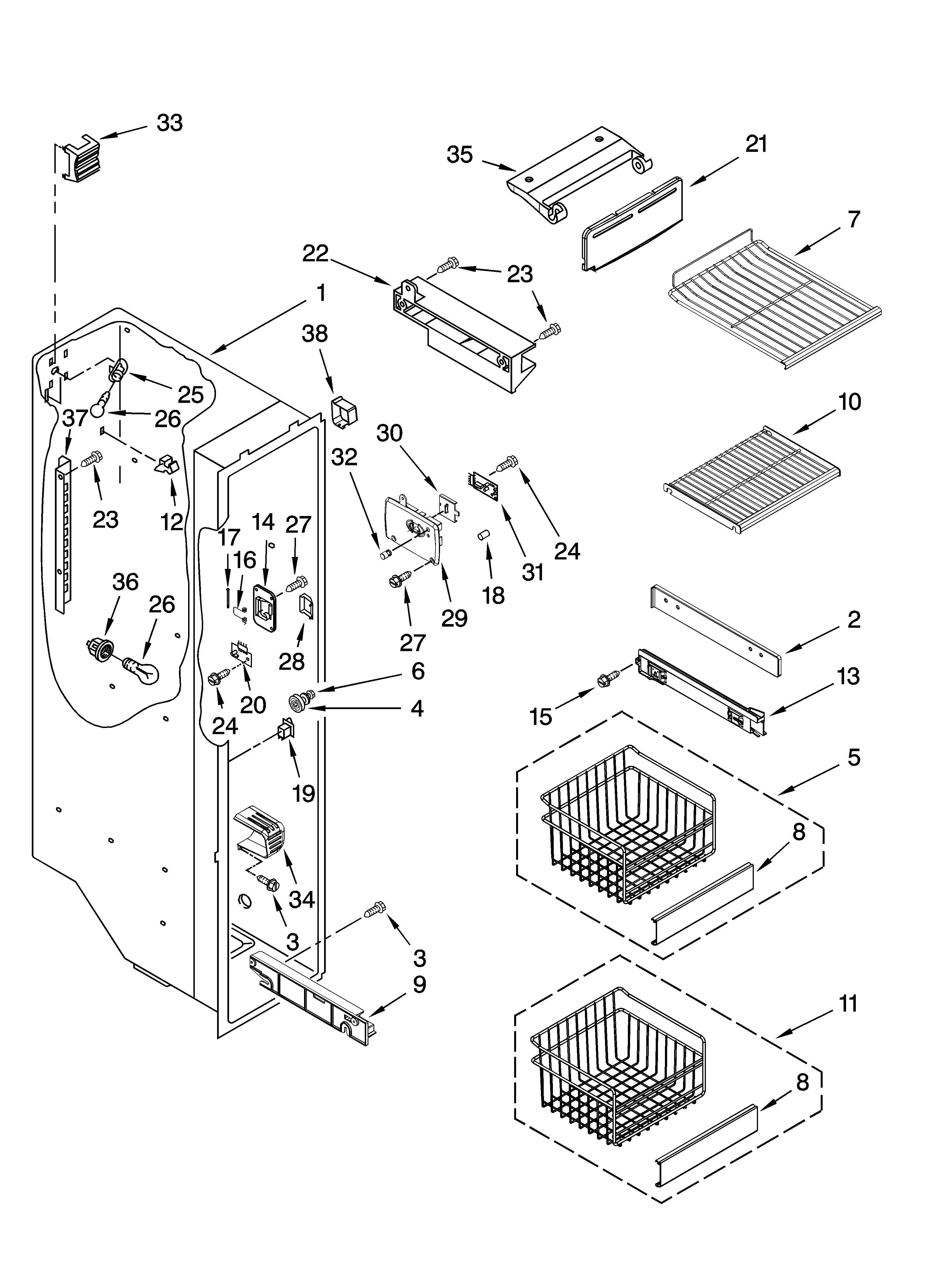 Whirlpool GC3NHAXVA01 freezer liner parts diagram