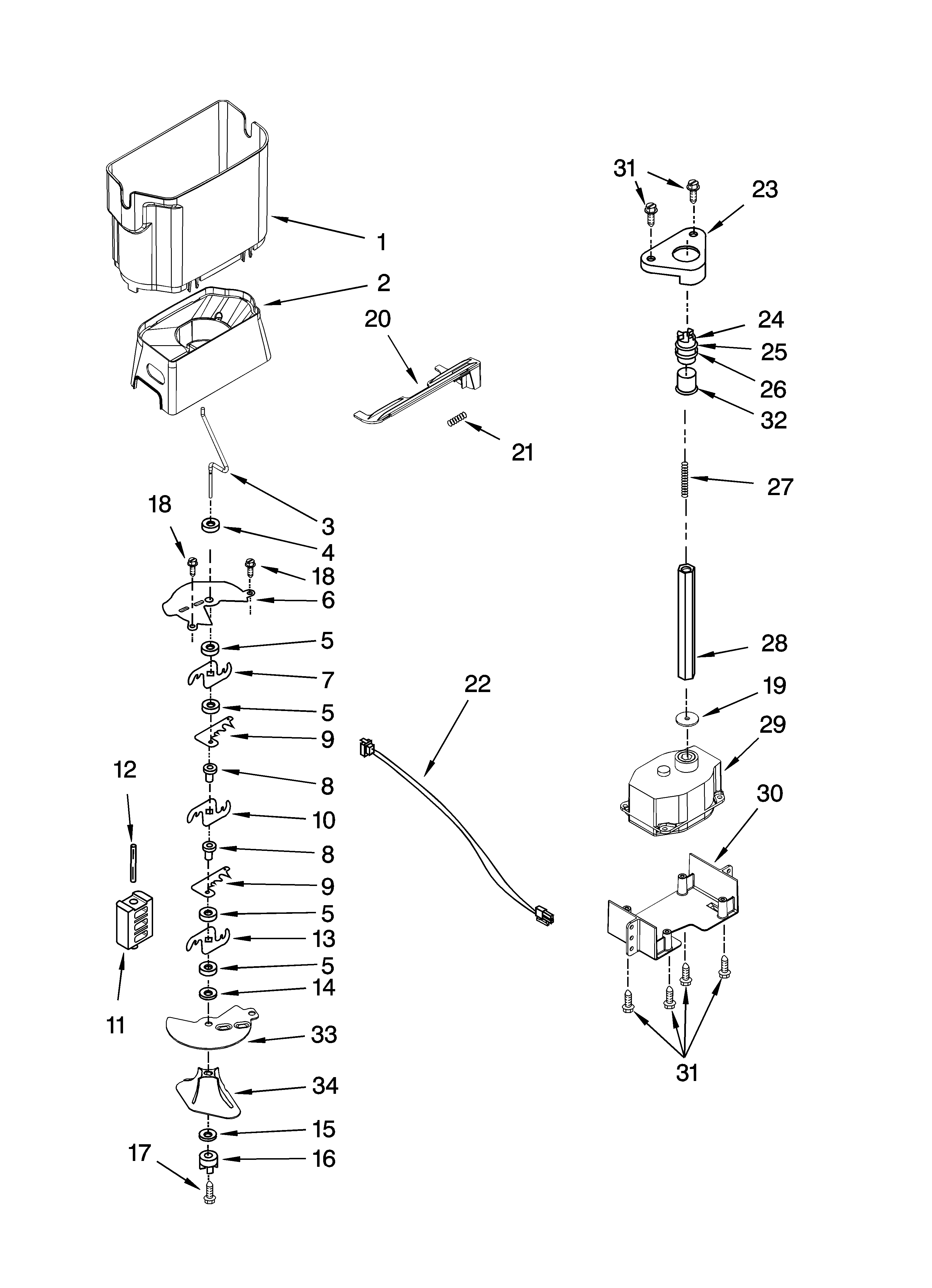 Whirlpool GC3NHAXVA01 motor and ice container parts diagram
