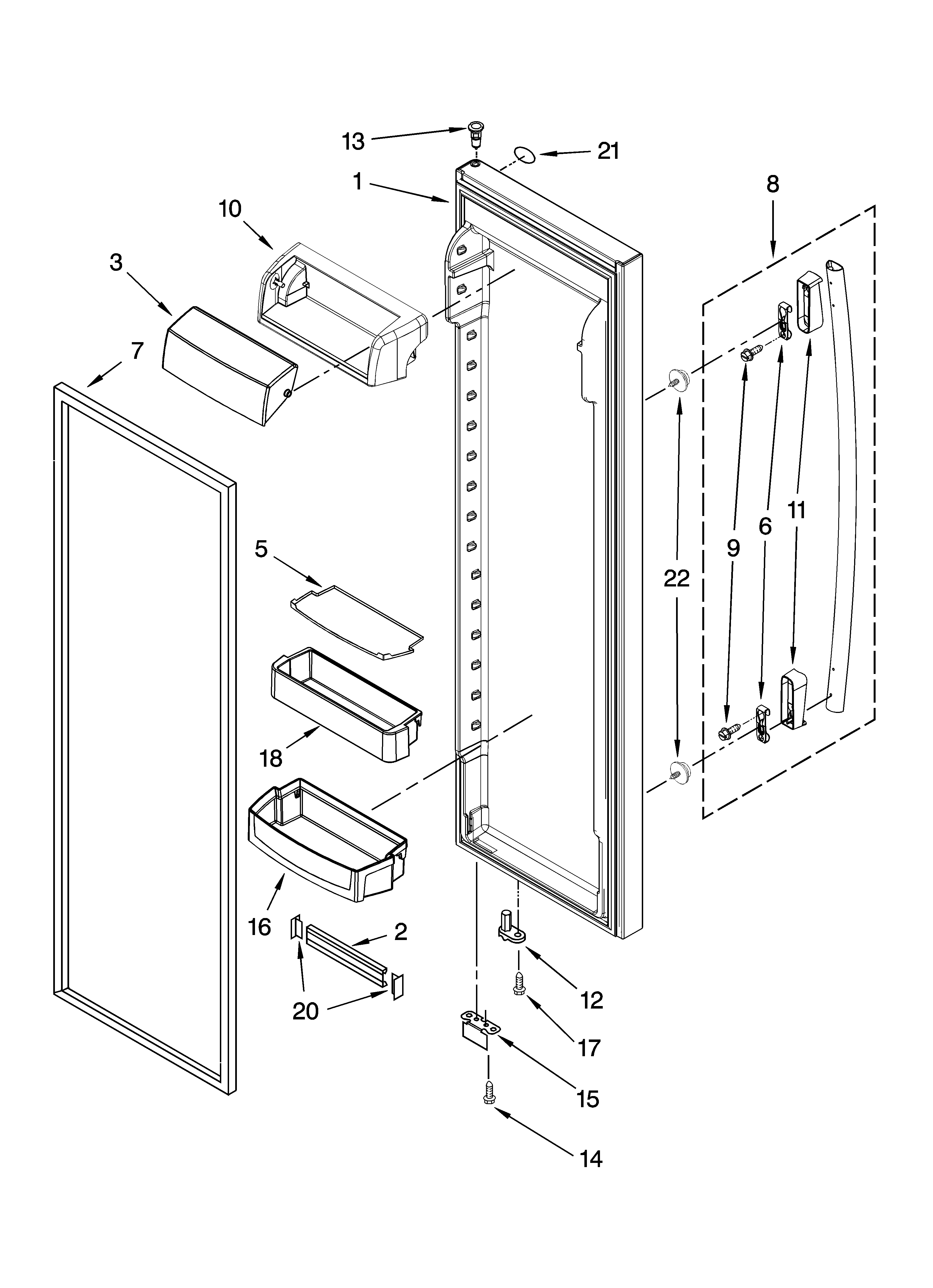 Whirlpool GC3NHAXVA01 refrigerator door parts diagram